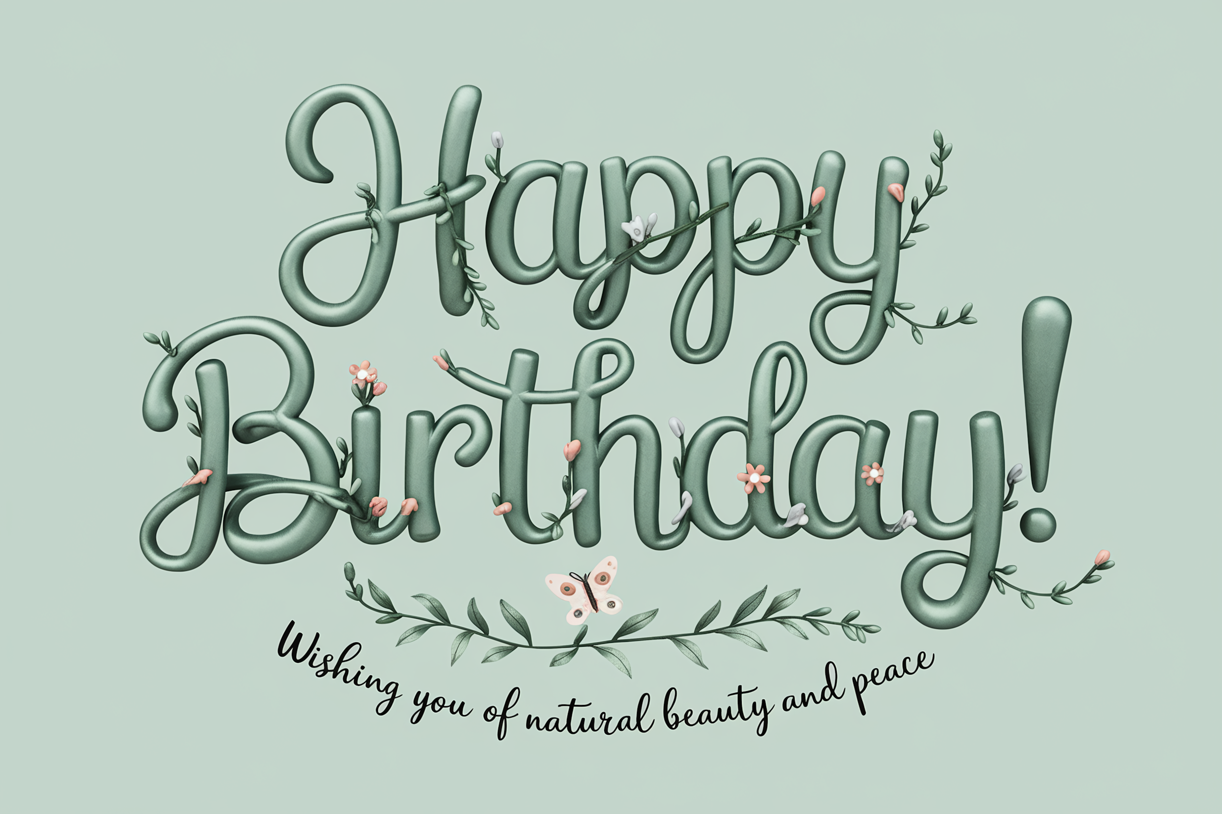 Whimsical Green Happy Birthday Floral Card
