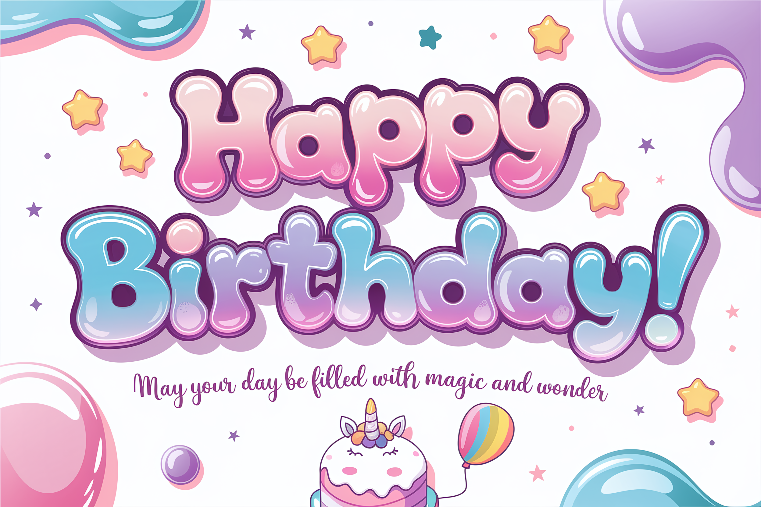 Happy Birthday Card With Unicorn Cake