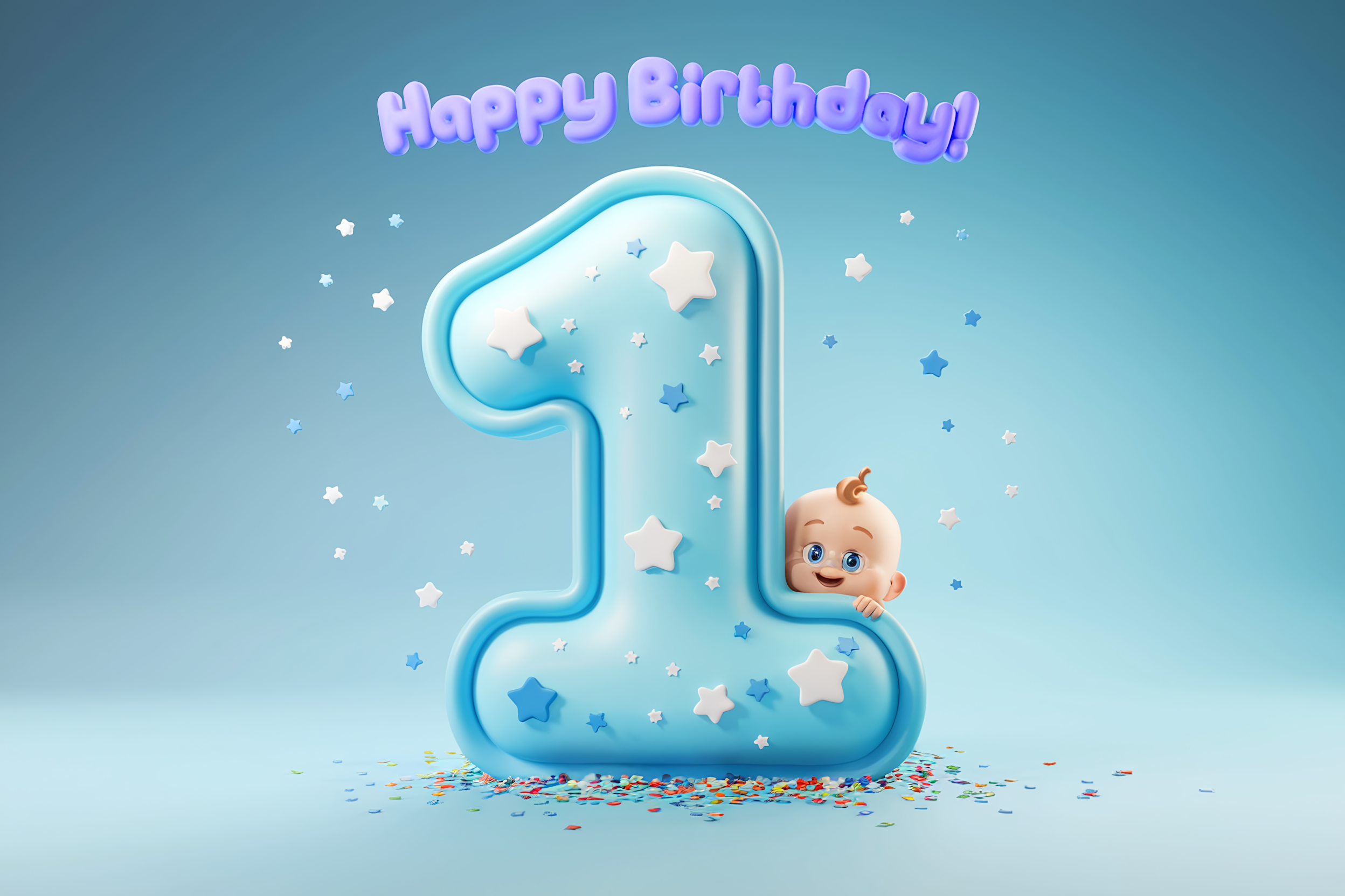 Adorable First Birthday: 3D Render Of Number One Cake