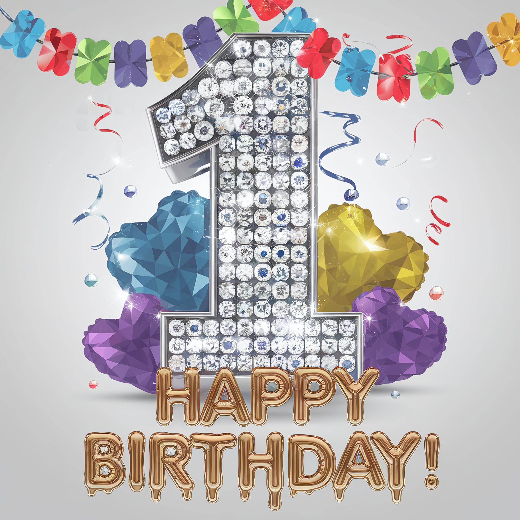3D Render Of First Birthday Scene With Number One