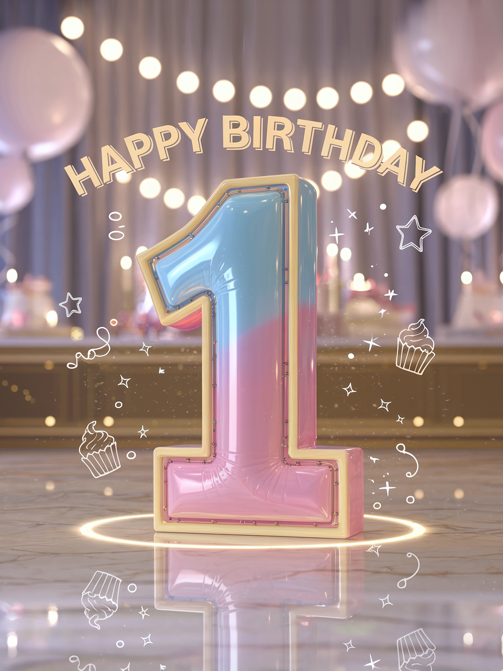 Happy First Birthday Floral Card
