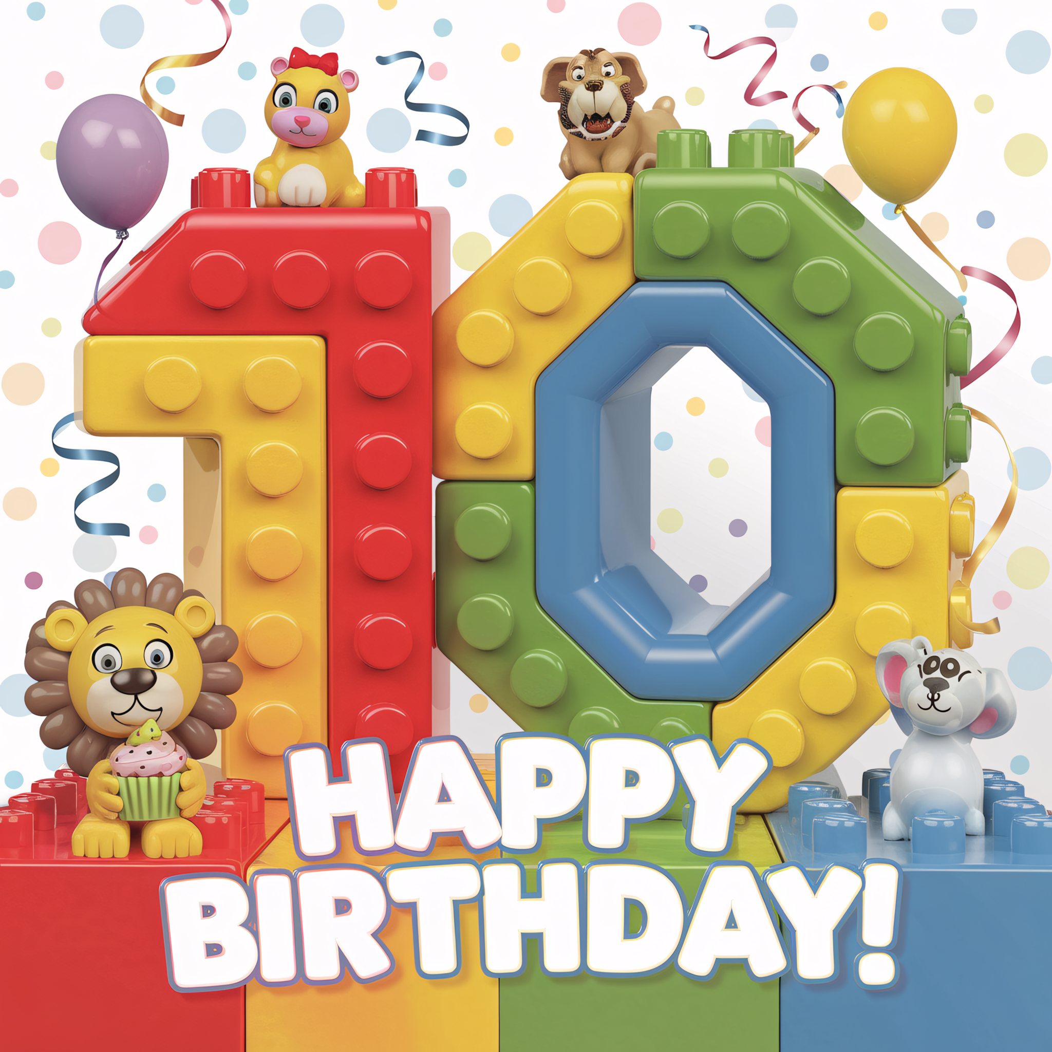 Happy 10th Birthday Lego Blocks Card