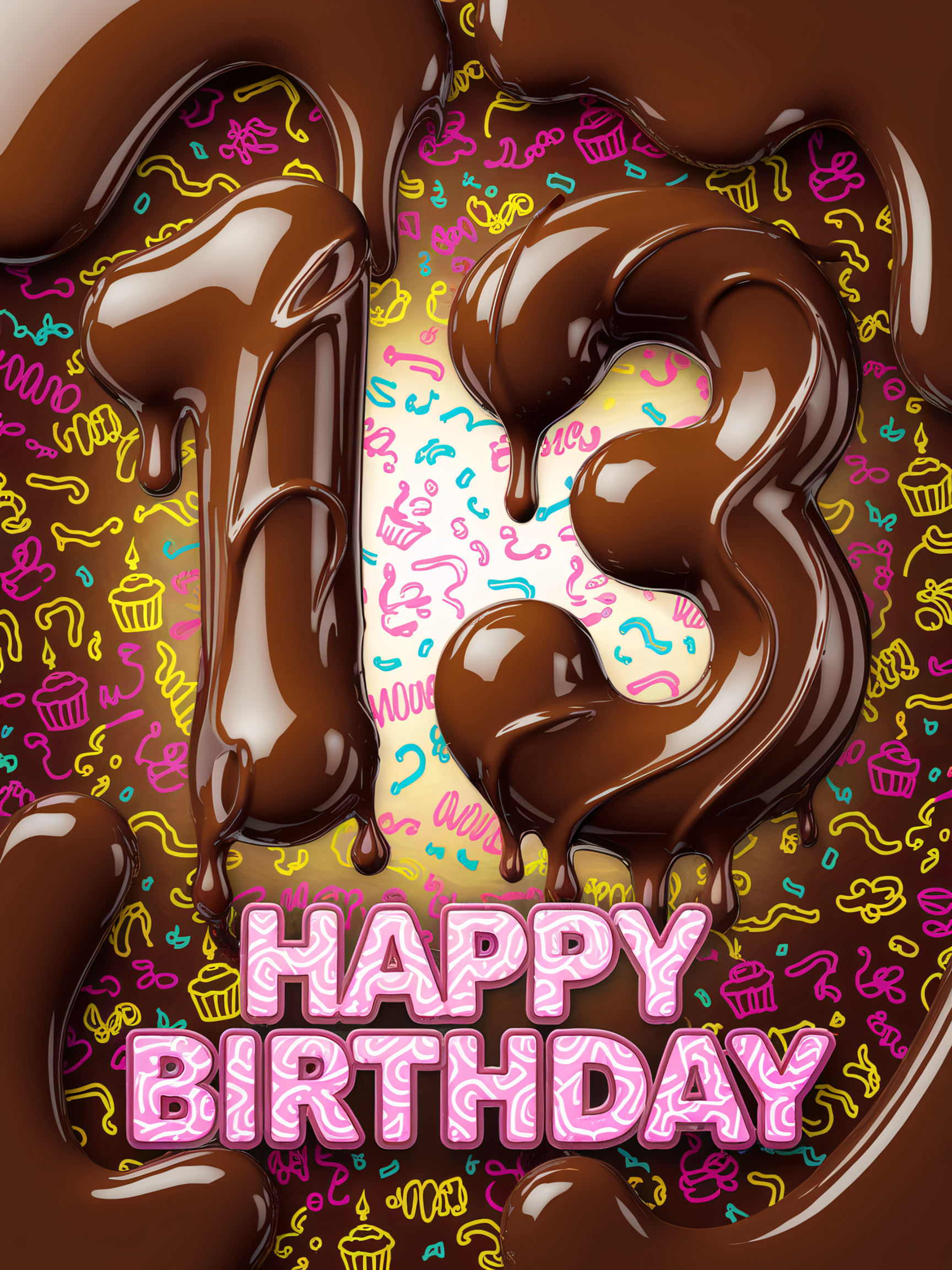 Free Download Delicious Chocolate Number 13 Happy Birthday Card