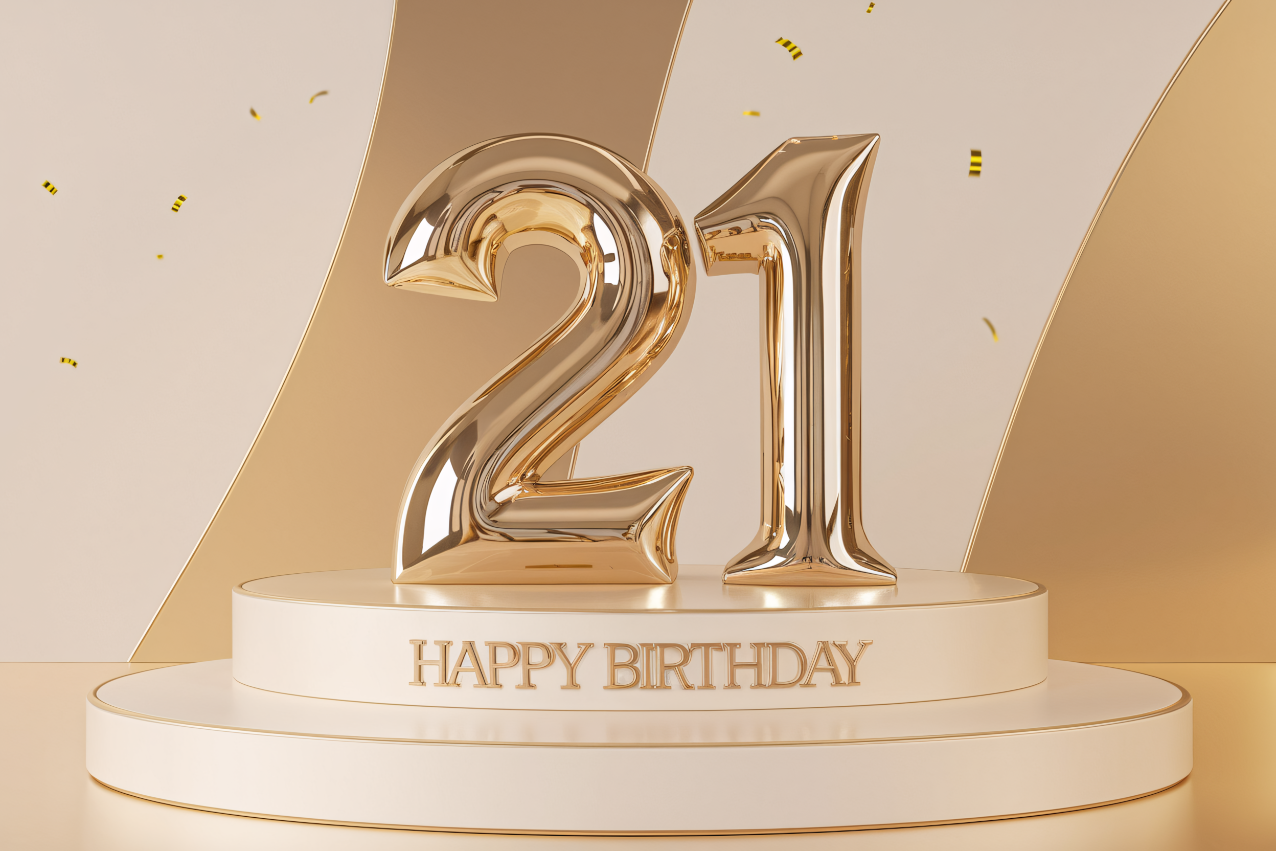 21st Birthday Celebration:  Elegant Gold Number 21 on Cake Stand