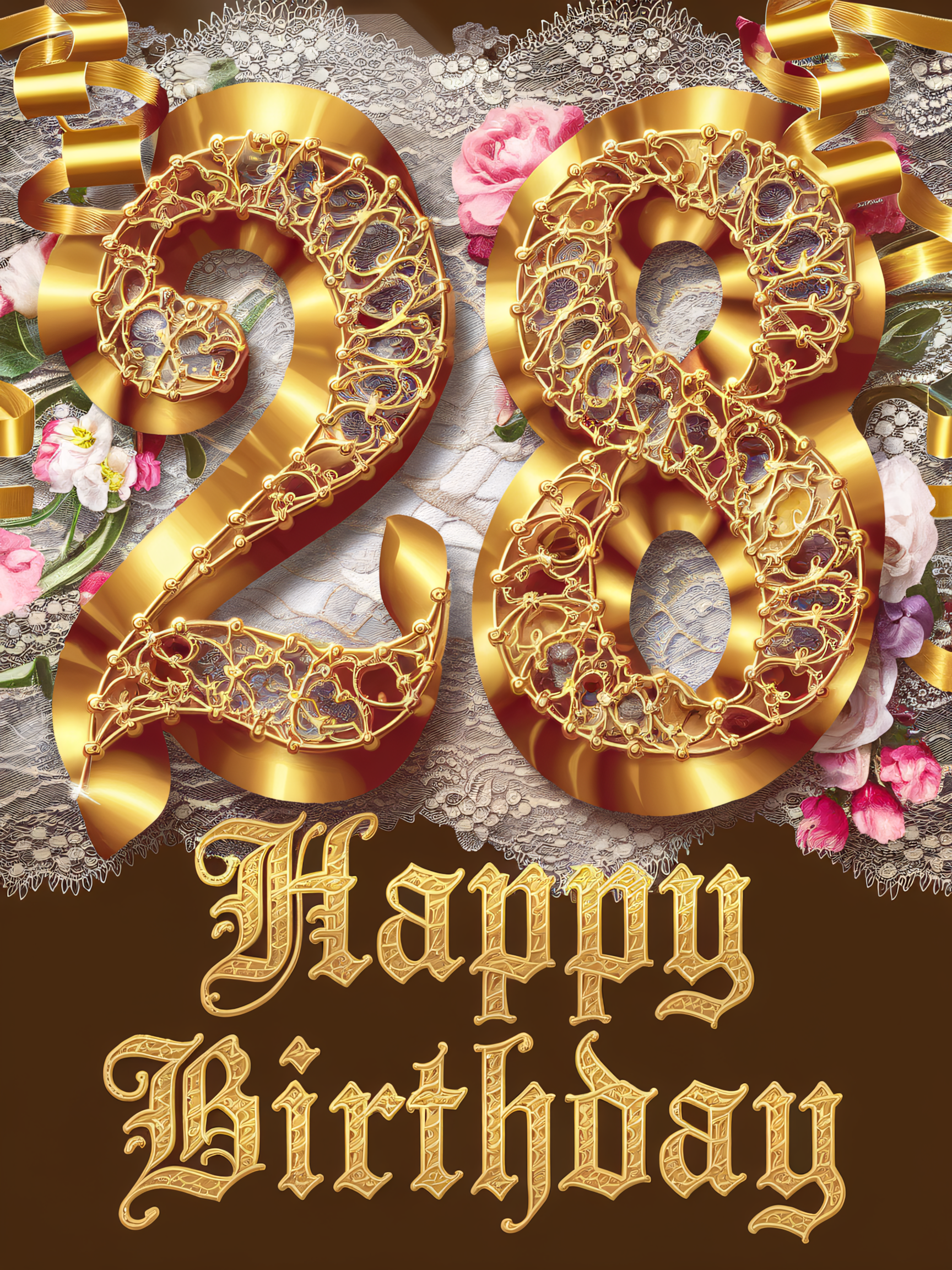 Elegant 28th Birthday Card Design