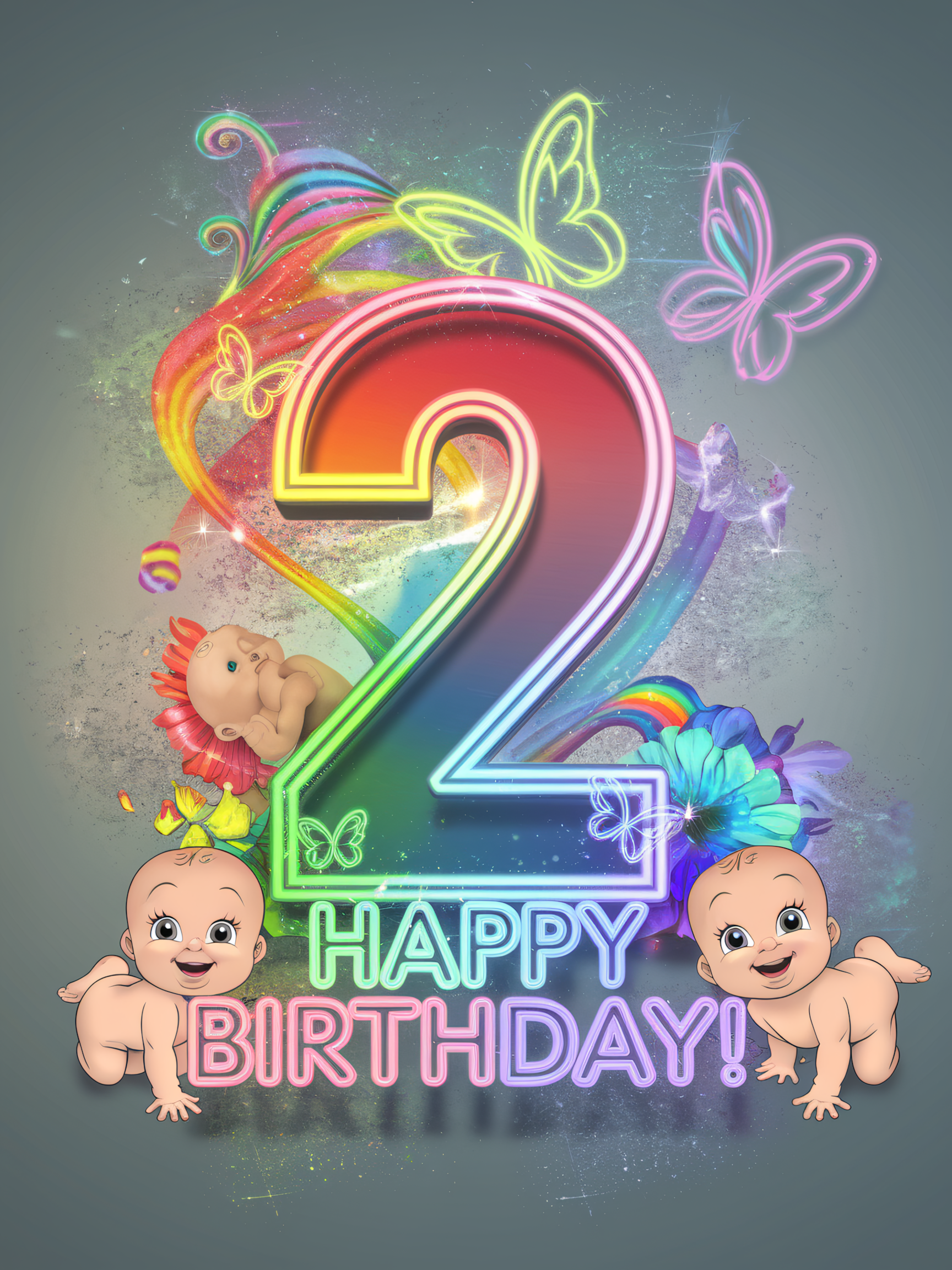 Second Birthday Neon Rainbow Baby Card