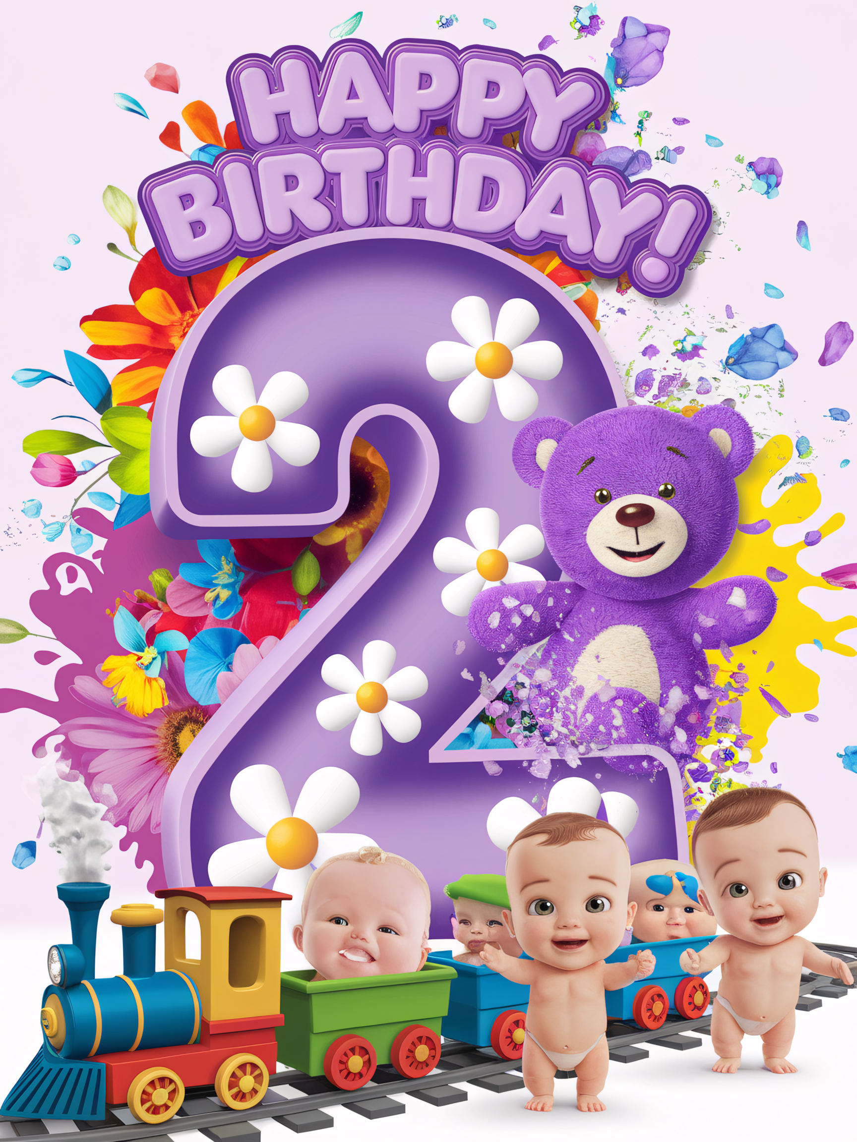 Happy 2nd Birthday! Festive 3D Illustration