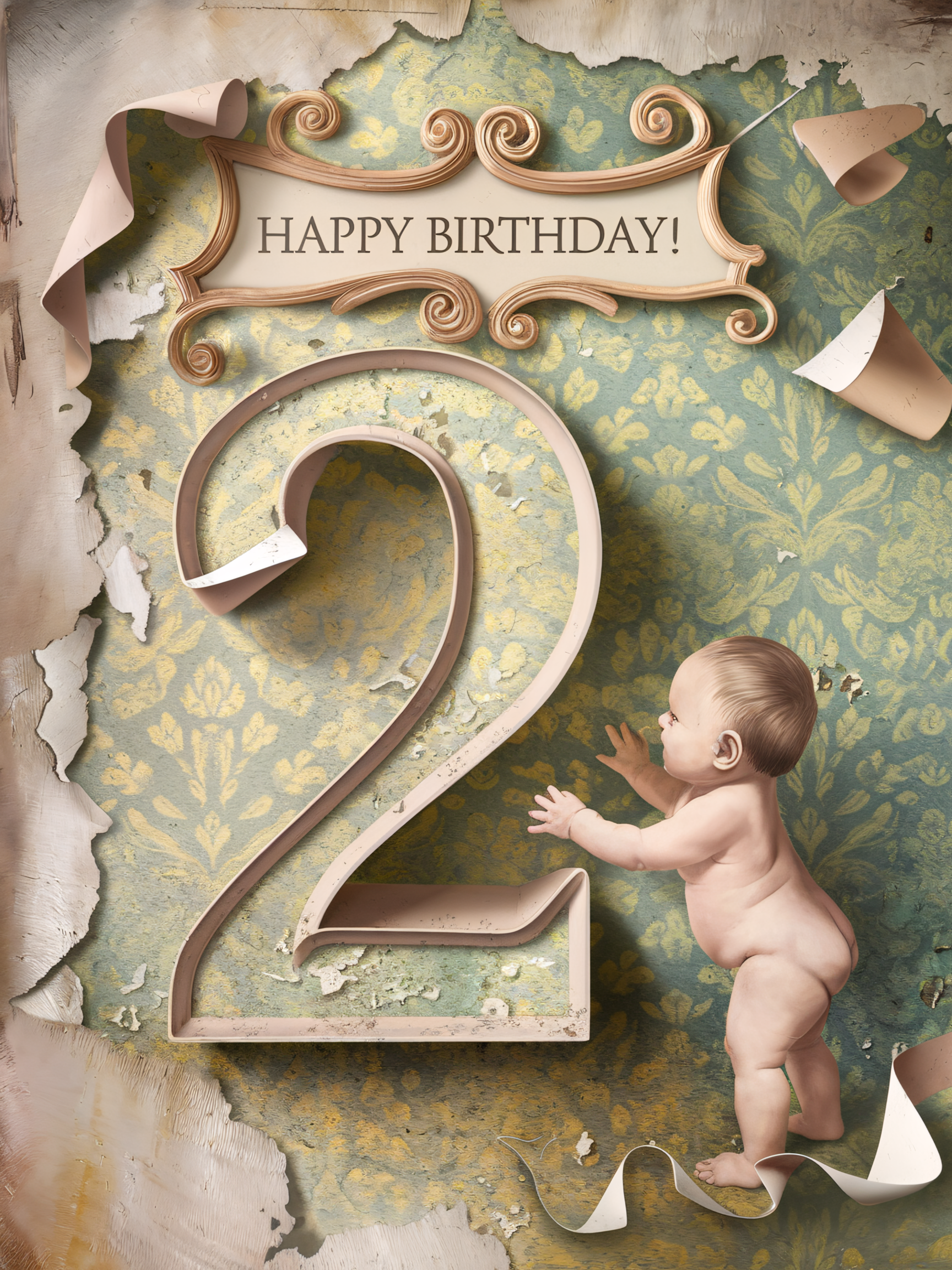 Second Birthday Baby Vintage Card