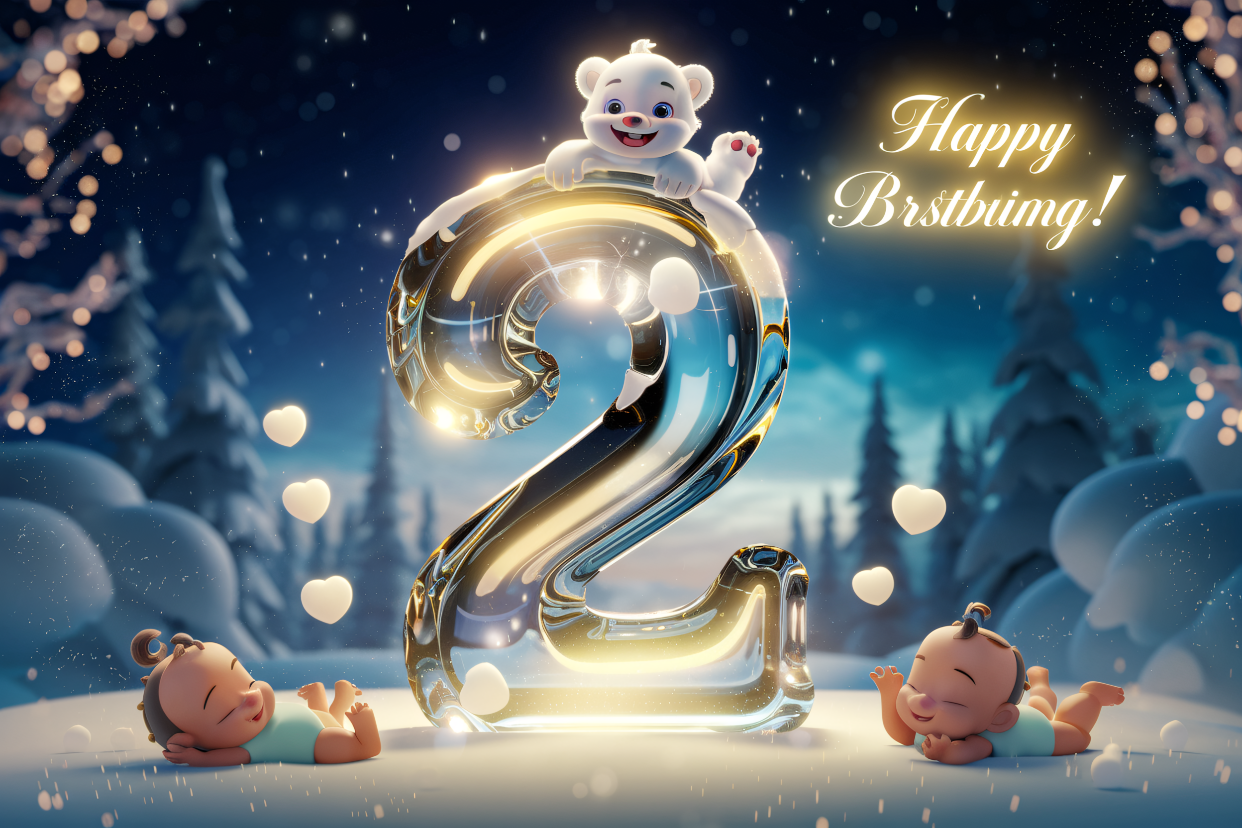 Happy Second Birthday Winter Scene
