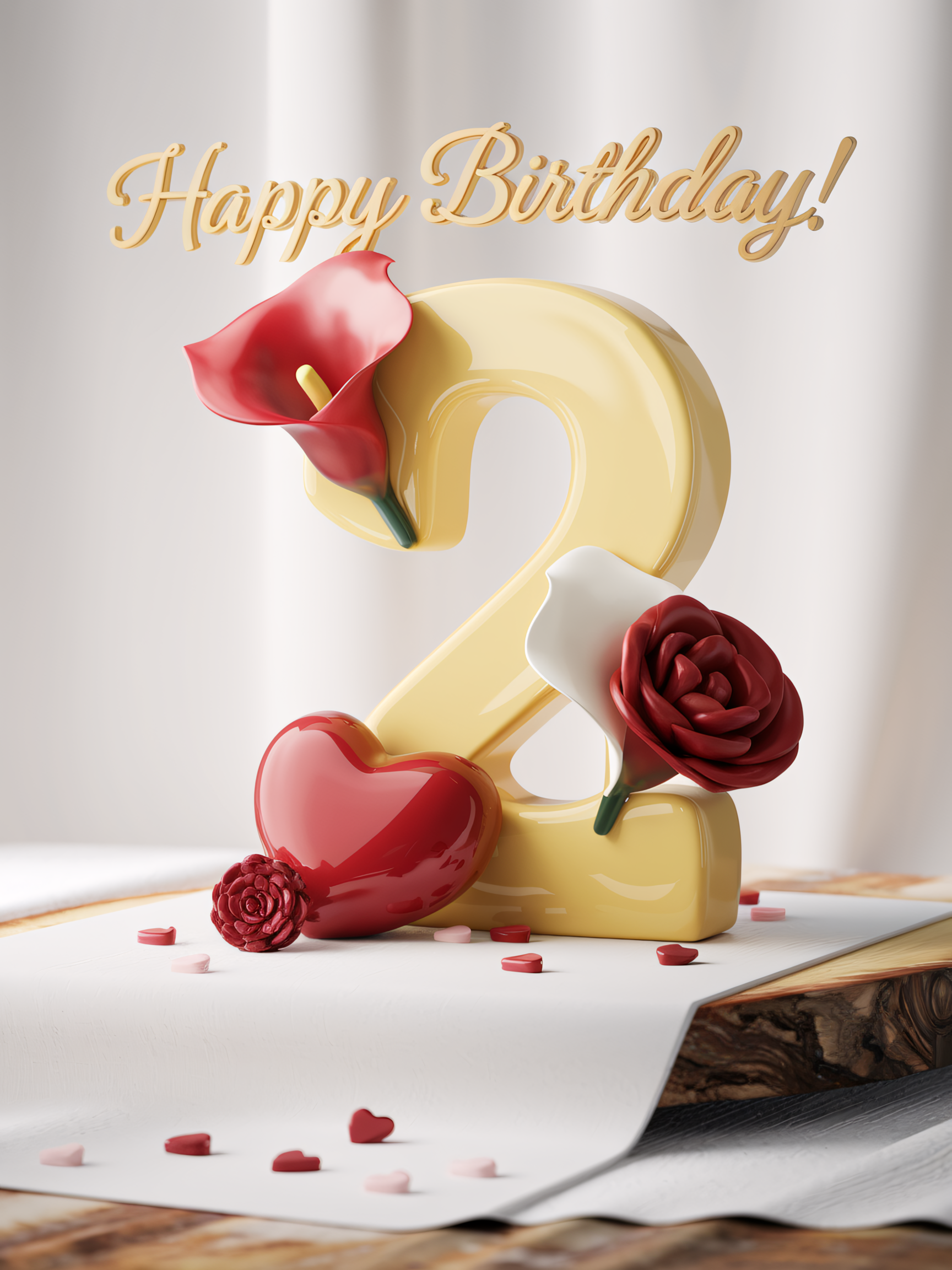 Happy 2nd Birthday: 3D Render of Festive Cake Decoration