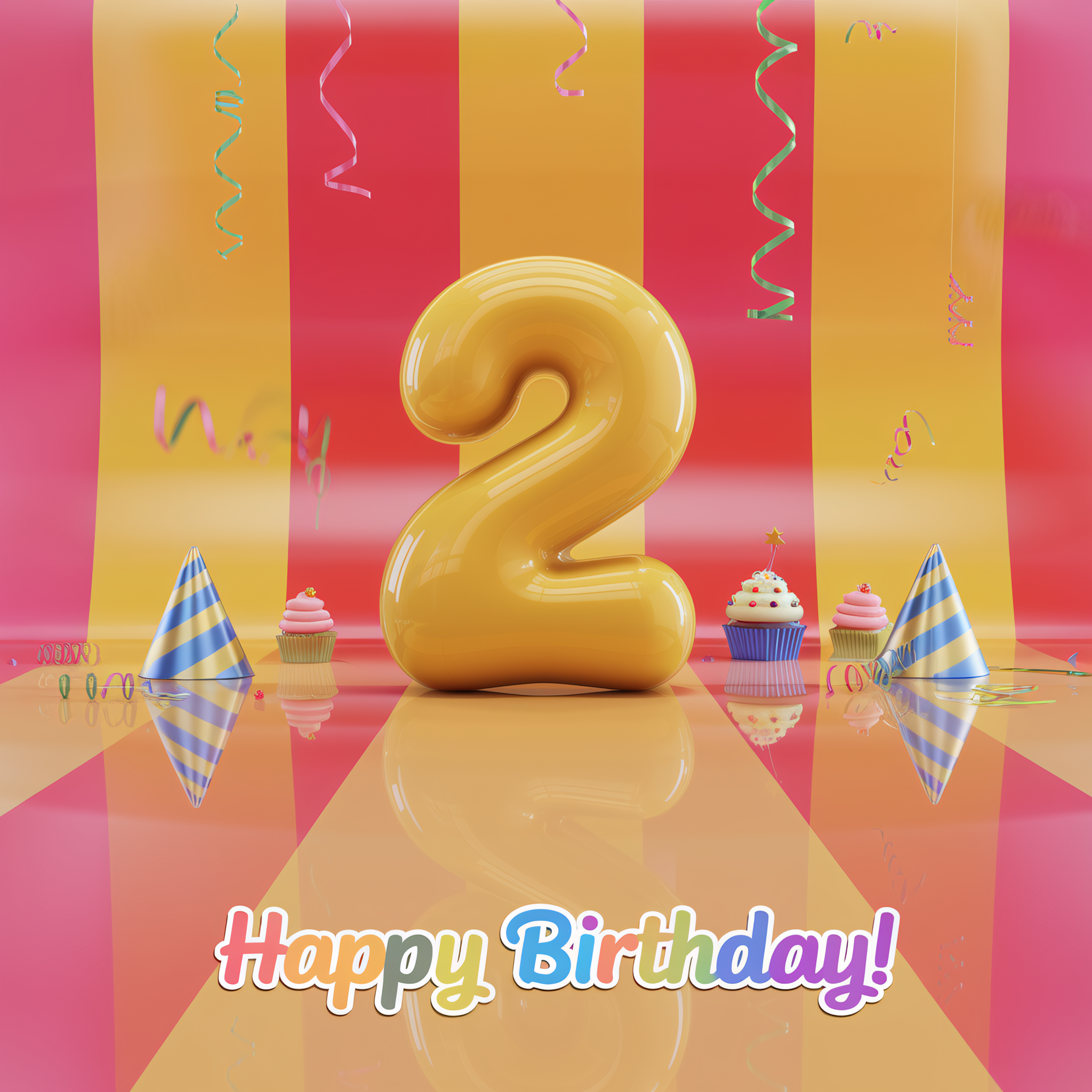 2nd Birthday Party: Festive 3D Render of Number Two
