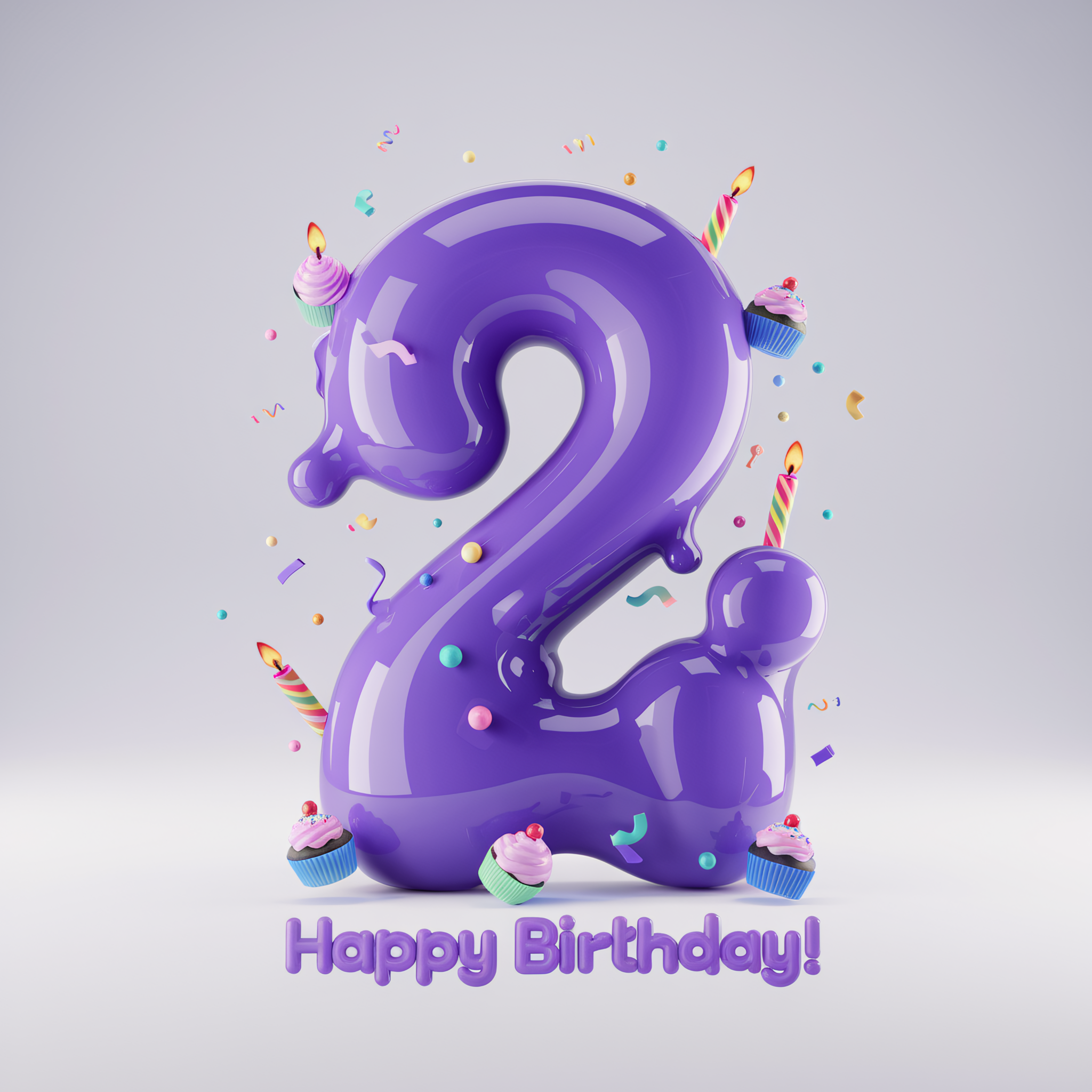 Happy Second Birthday! 3D Render of Number Two