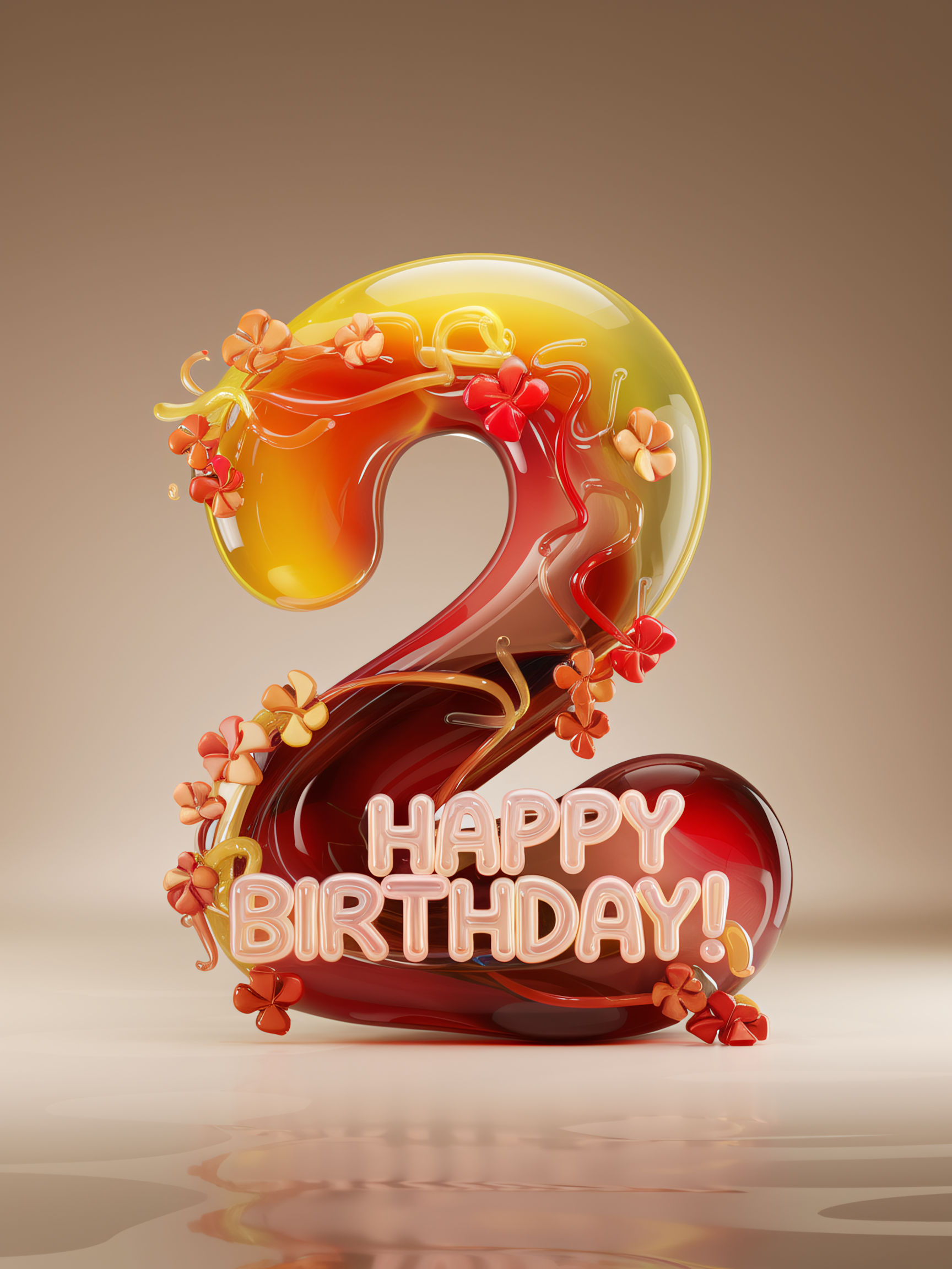 Happy 2nd Birthday Glass Sculpture