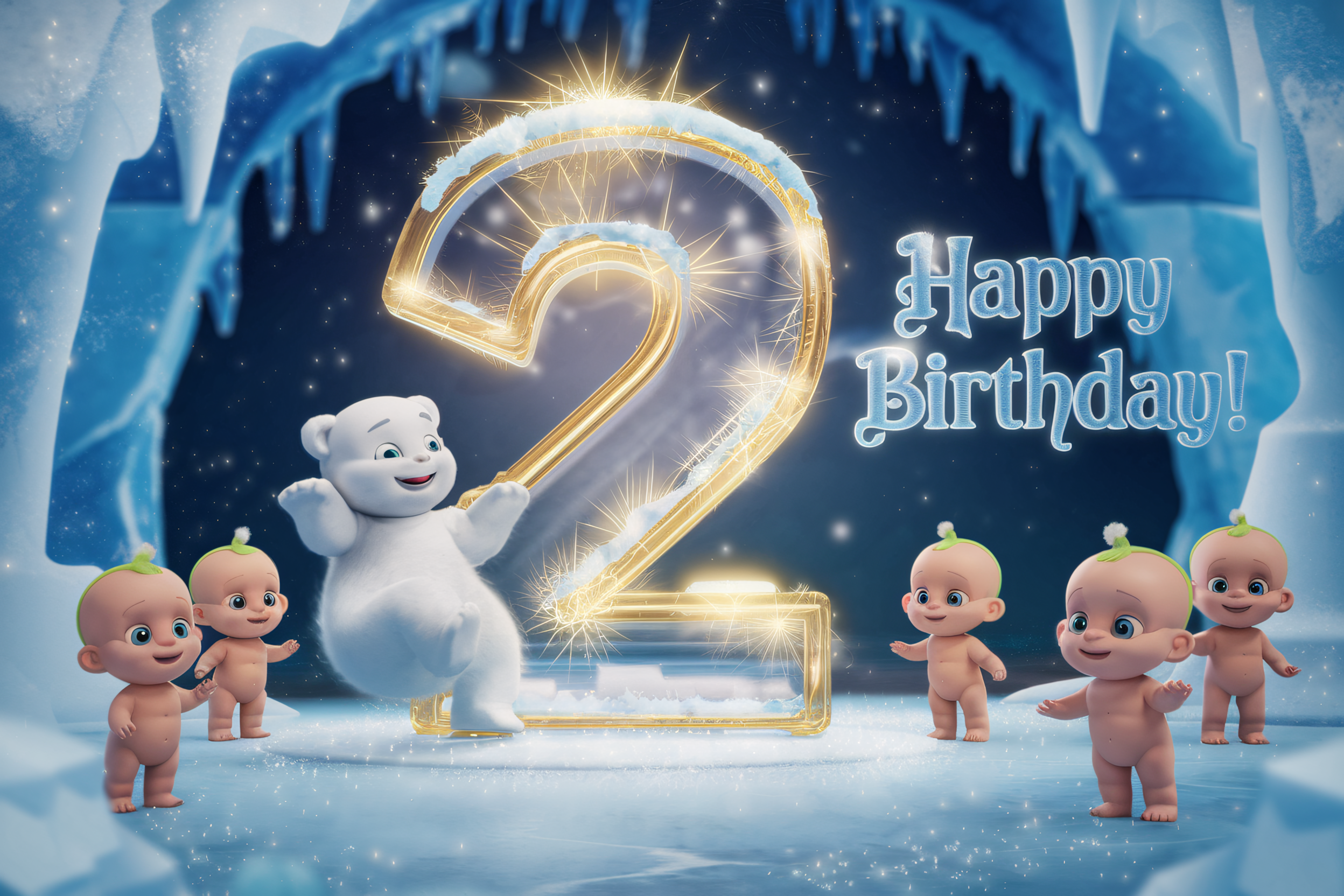 Whimsical Second Birthday: Polar Bear and Babies in Winter Wonderland