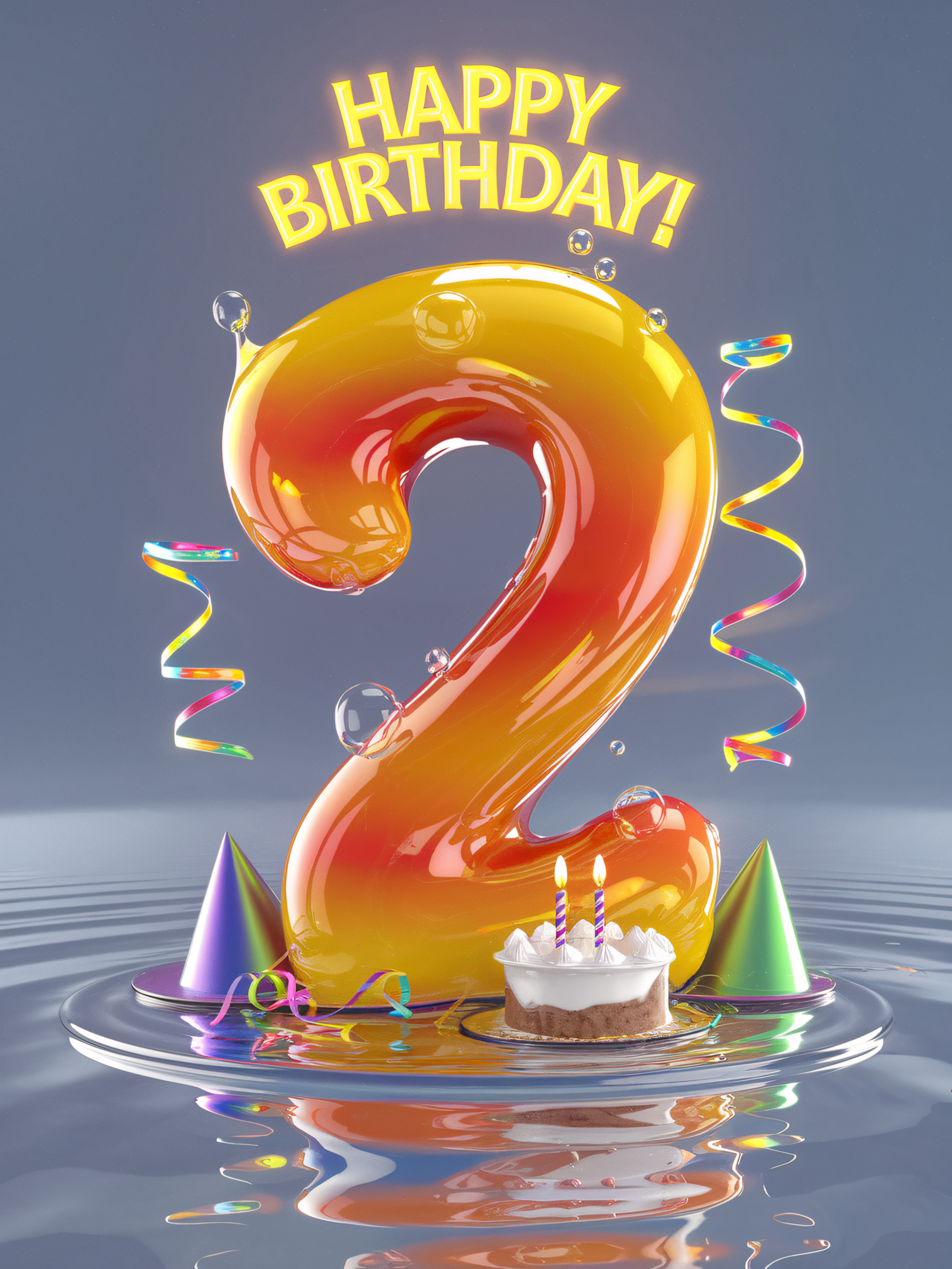 Second Birthday: Glossy Number Two with Cake and Decorations