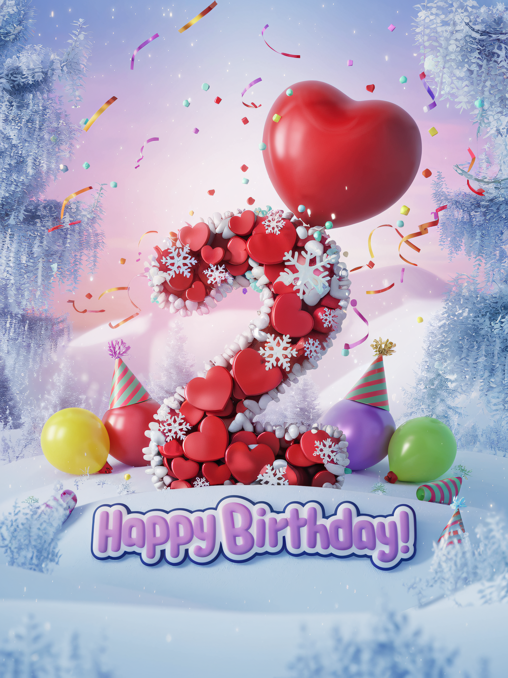 Happy 2nd Birthday Winter Scene