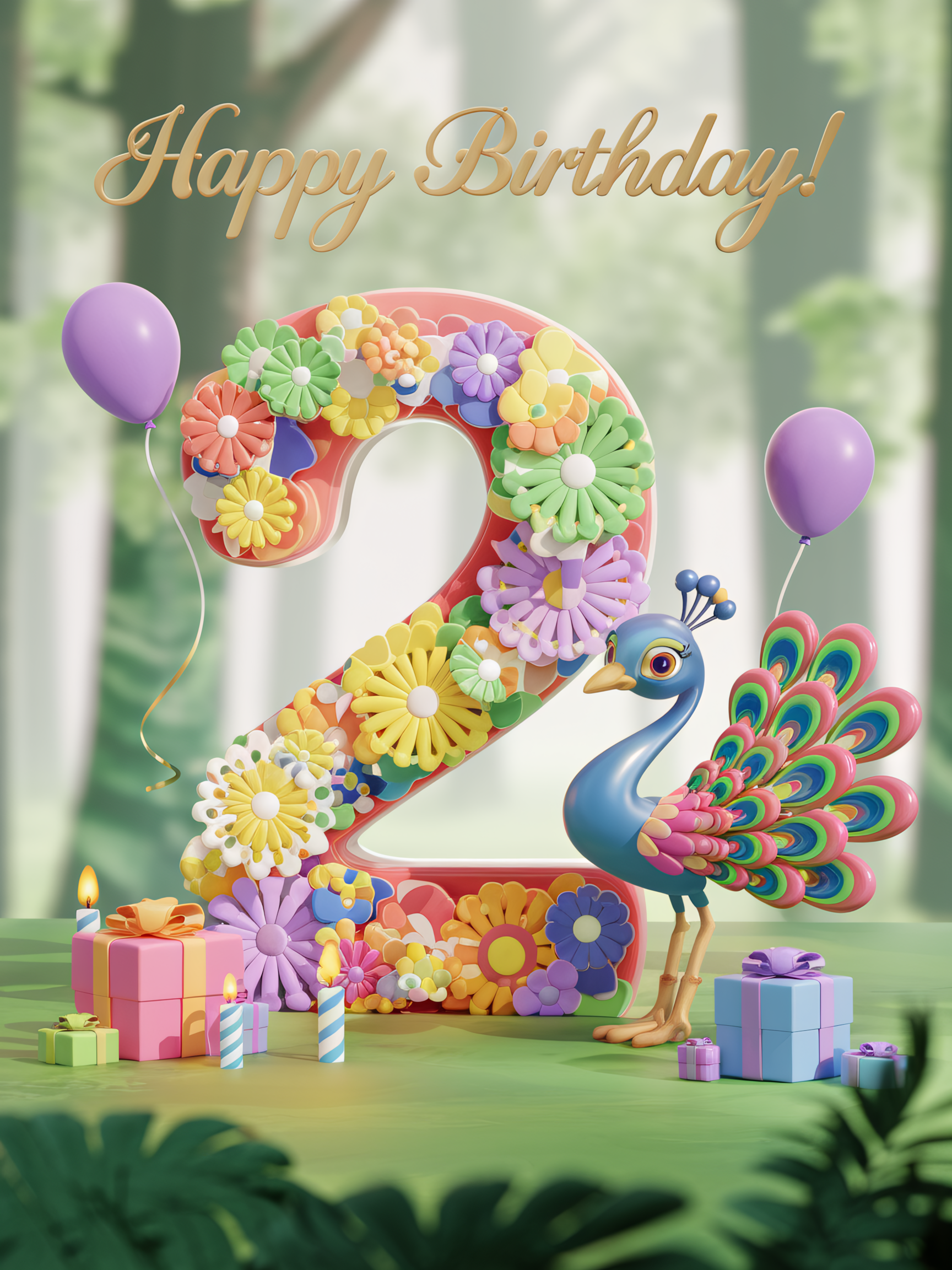 Second Birthday Floral 3D Render