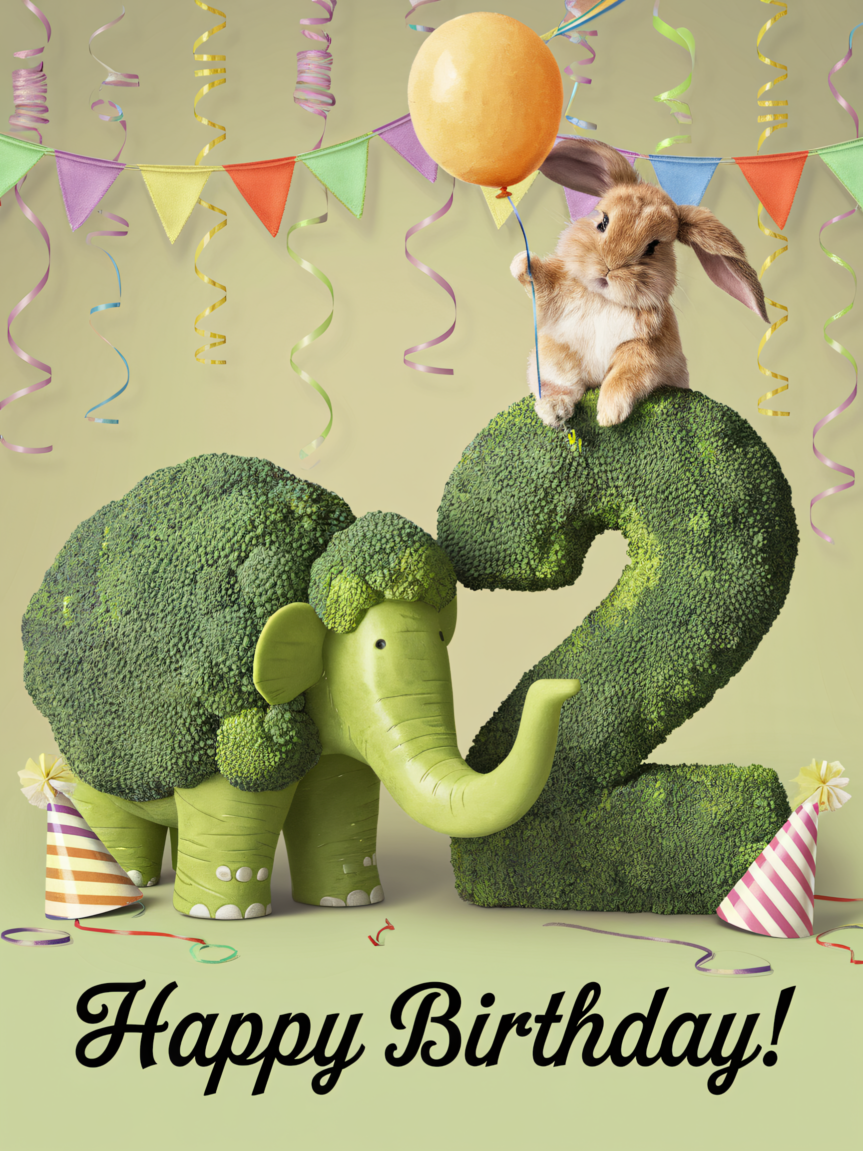 Happy 2nd Birthday with Broccoli Mammoth and Bunny