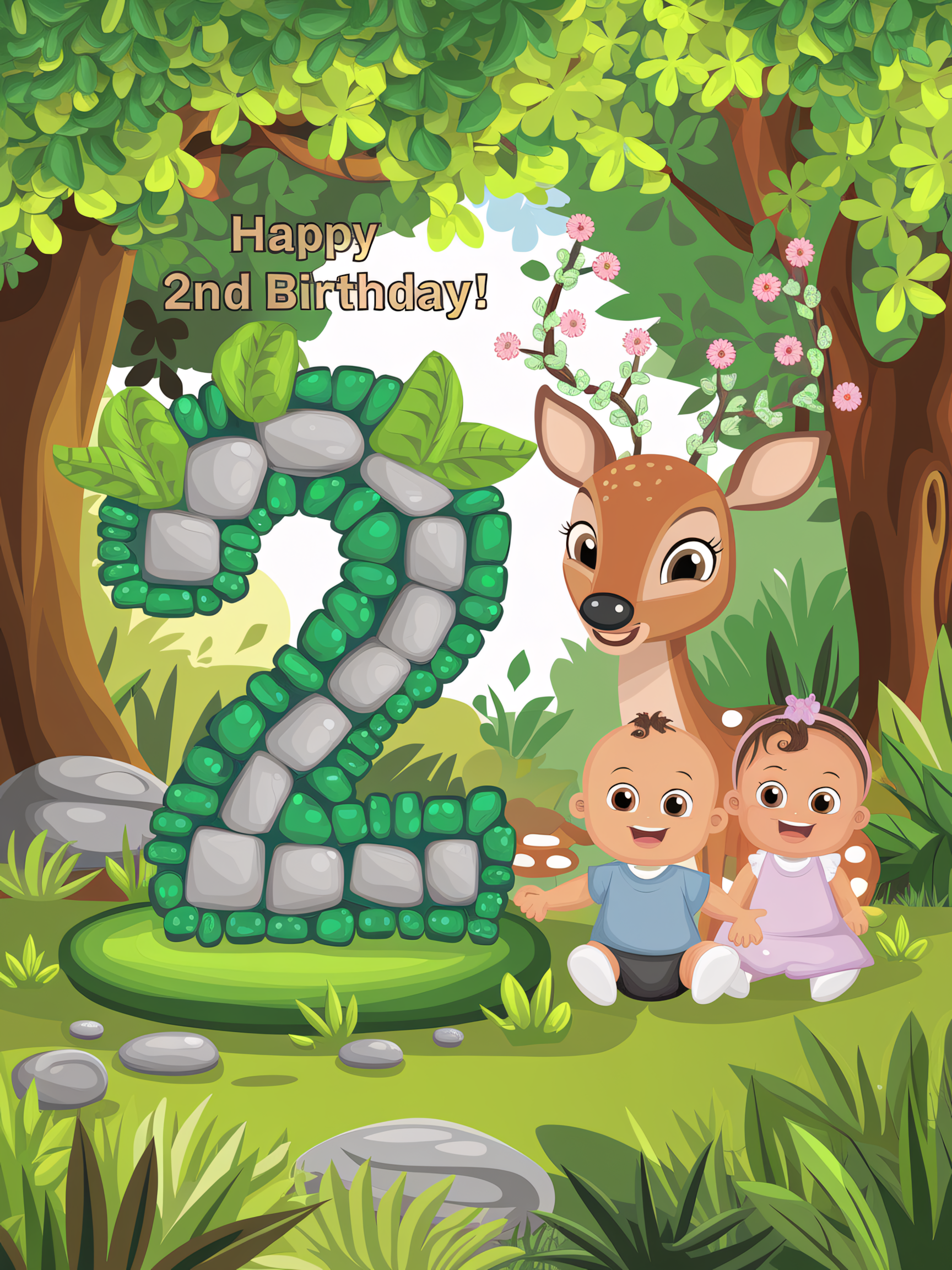 Happy 2nd Birthday Forest Animals Card