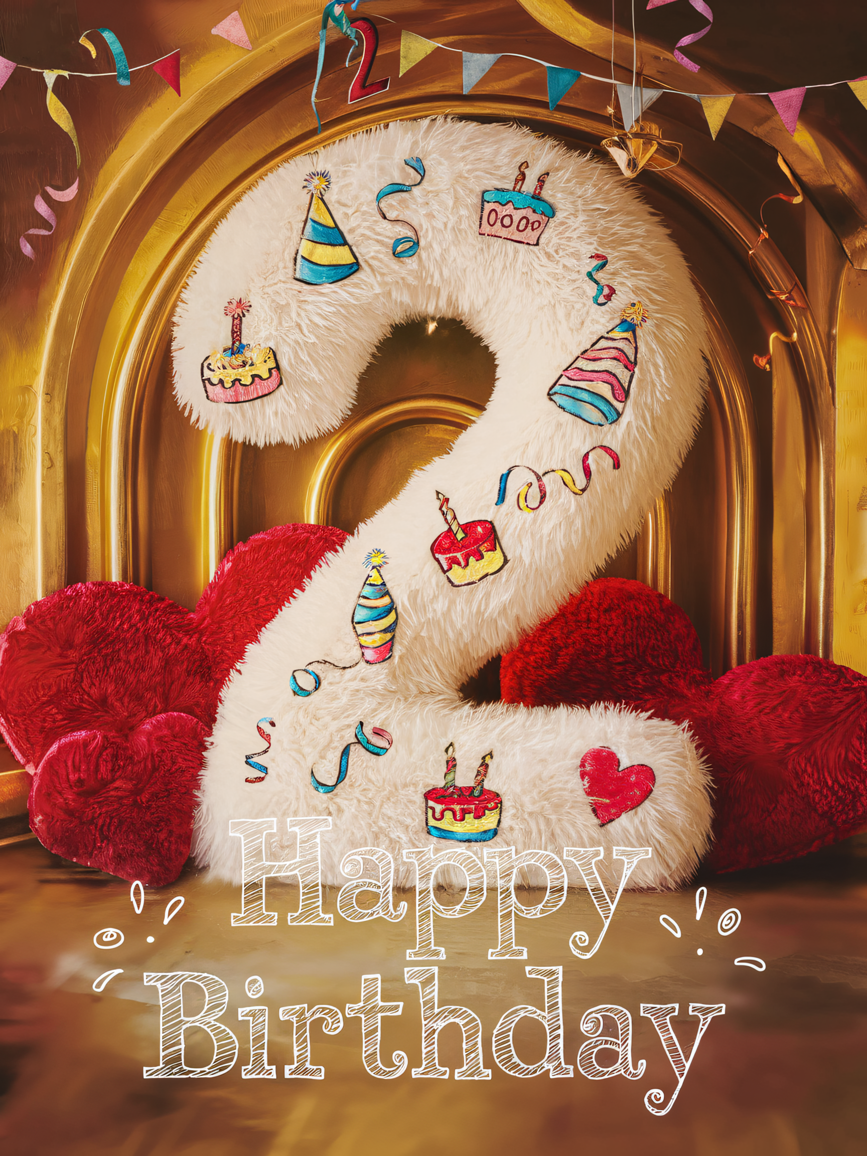 Second Birthday Celebration: Festive Room Setting with Plush Number Two