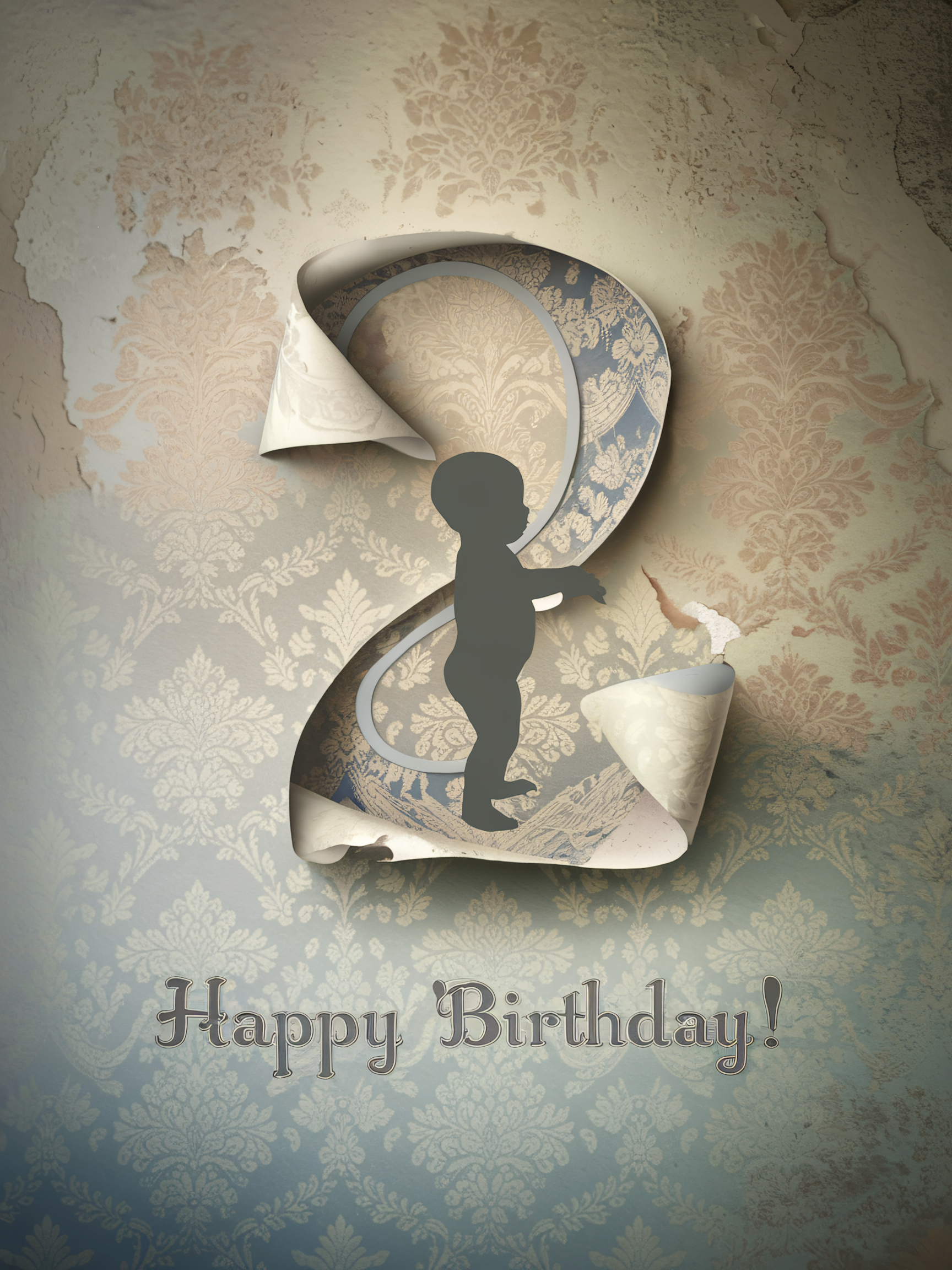 Second Birthday Card: Vintage Wallpaper Design