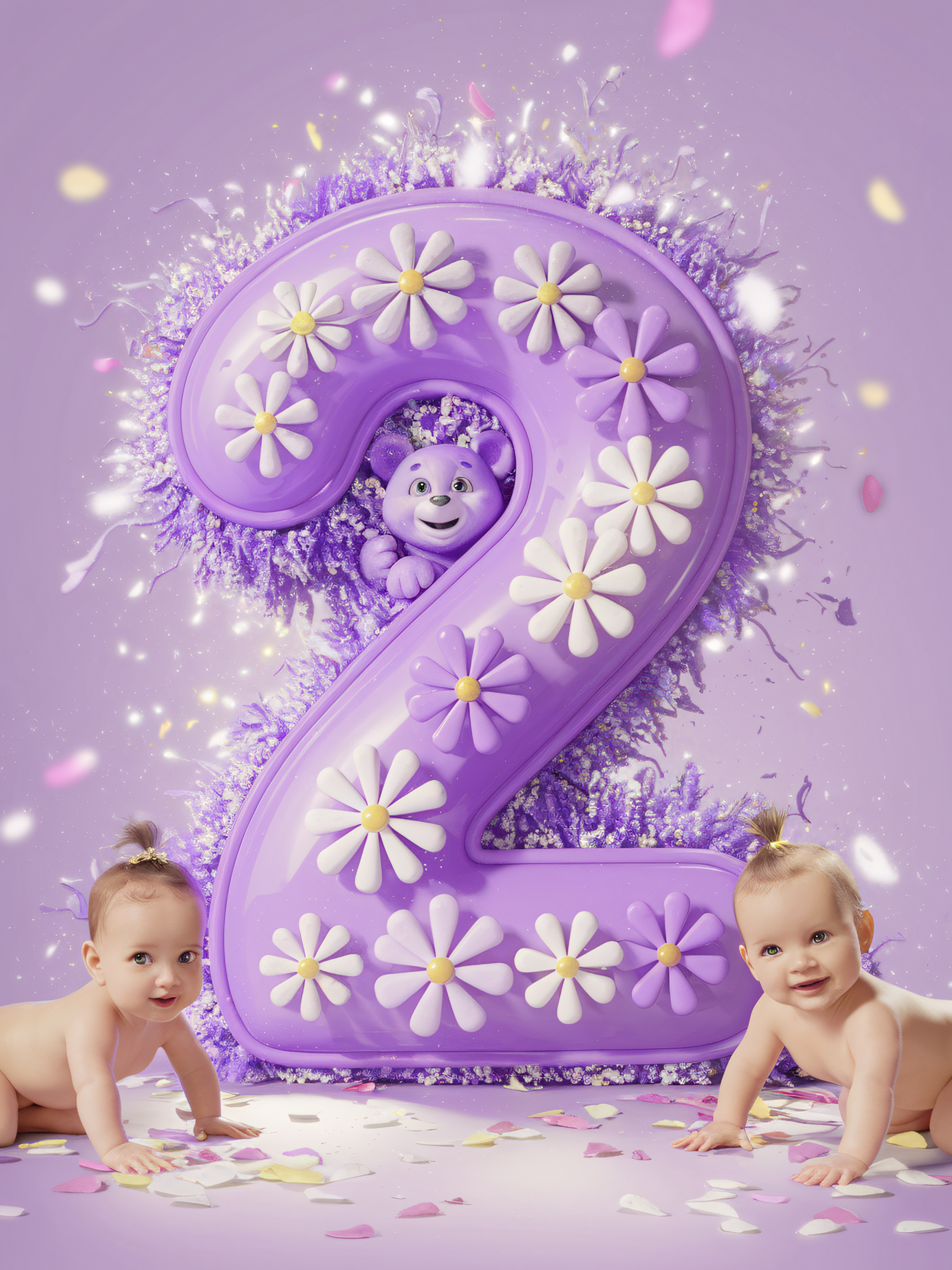 Adorable Twins Celebrate Second Birthday with 3D Number Two