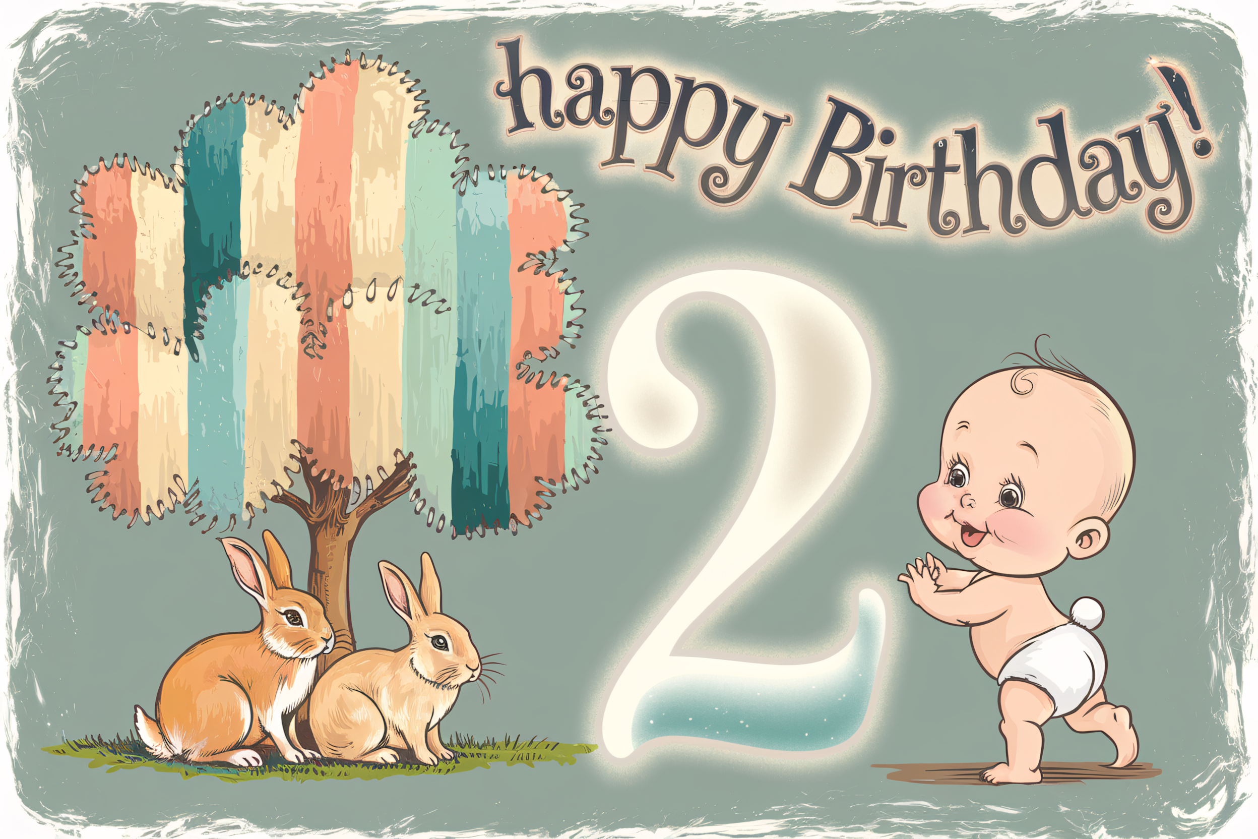 Happy 2nd Birthday Vintage Baby Card