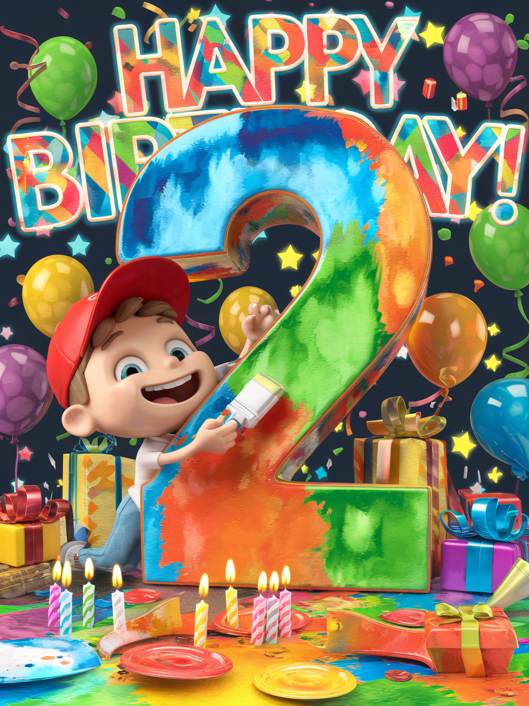 Happy 2nd Birthday Boy Painting Number Two