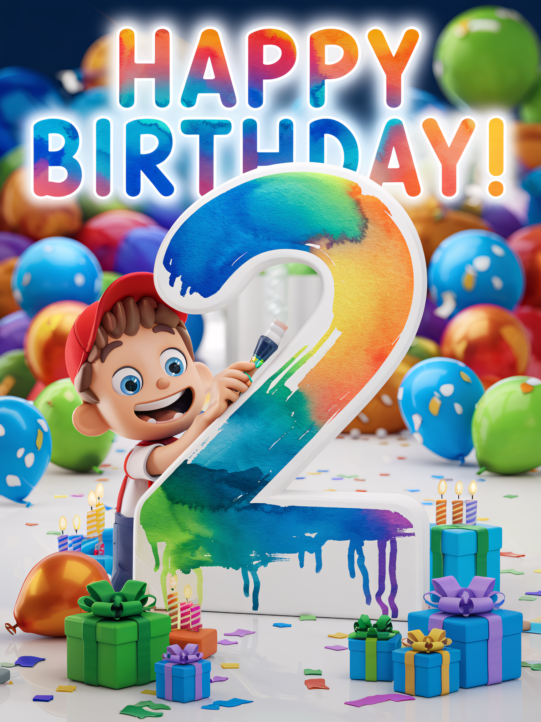 Second Birthday Watercolor Boy