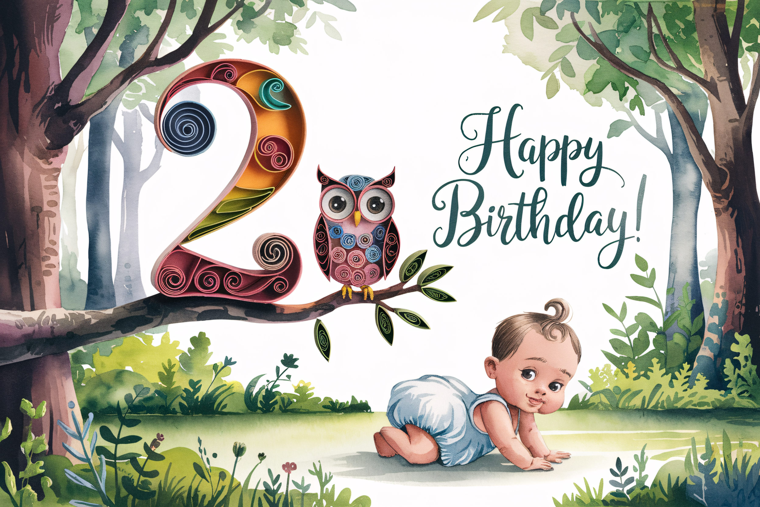 Happy 2nd Birthday Watercolor Card