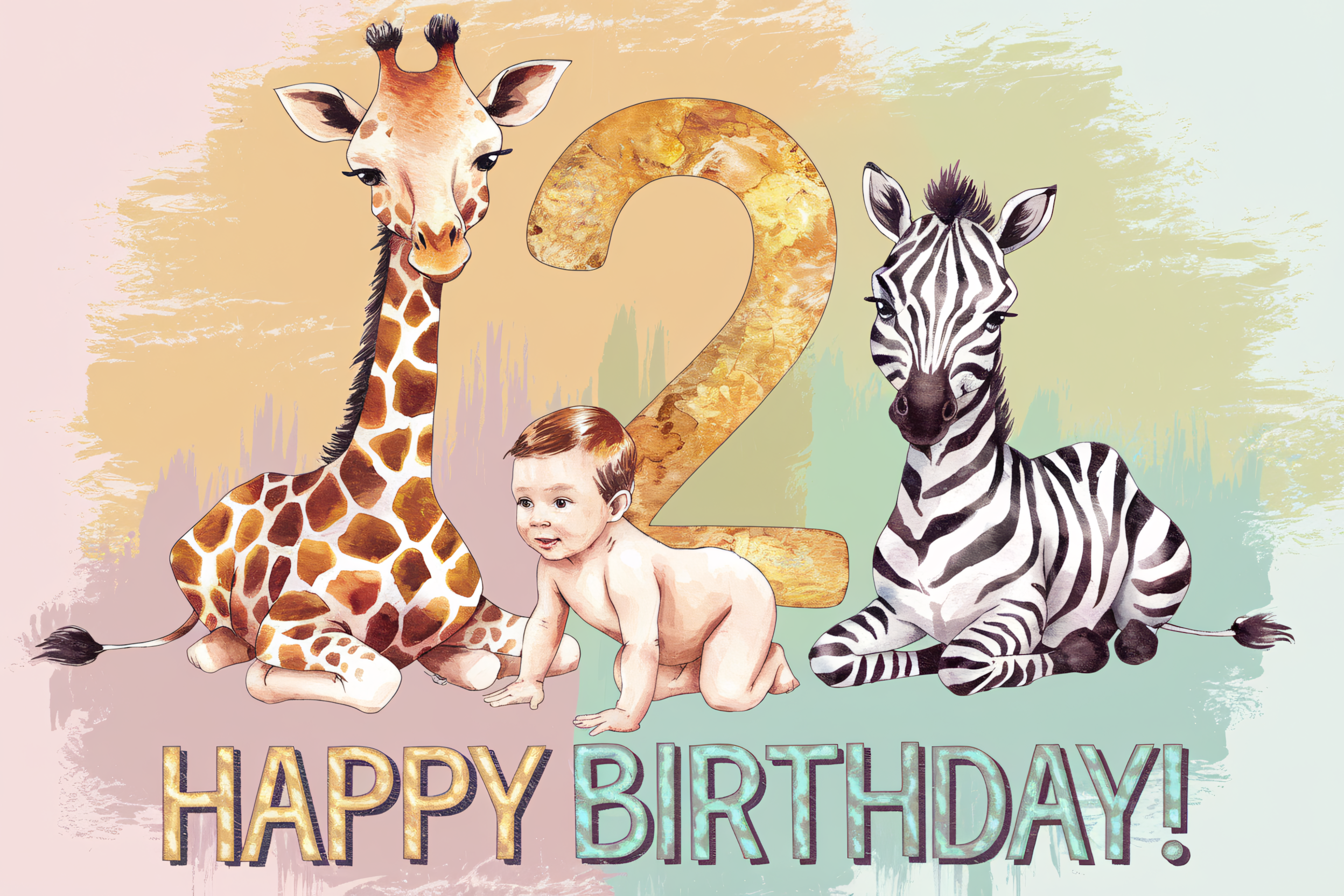Watercolor Baby’s Second Birthday Card