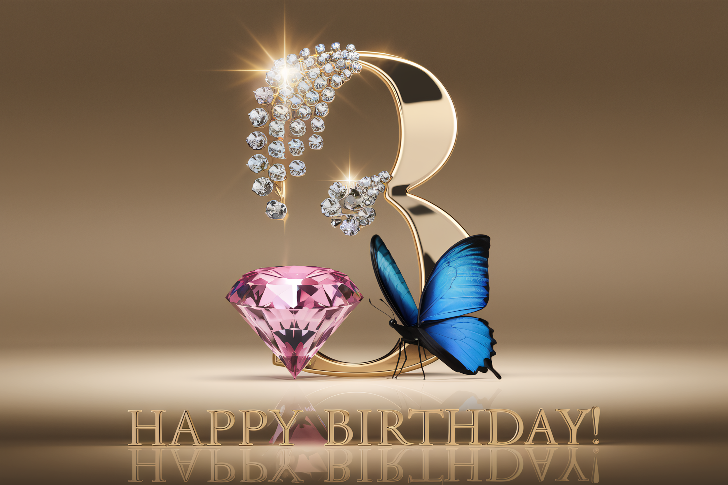 Luxury 3rd Birthday Background with Diamonds and Butterfly