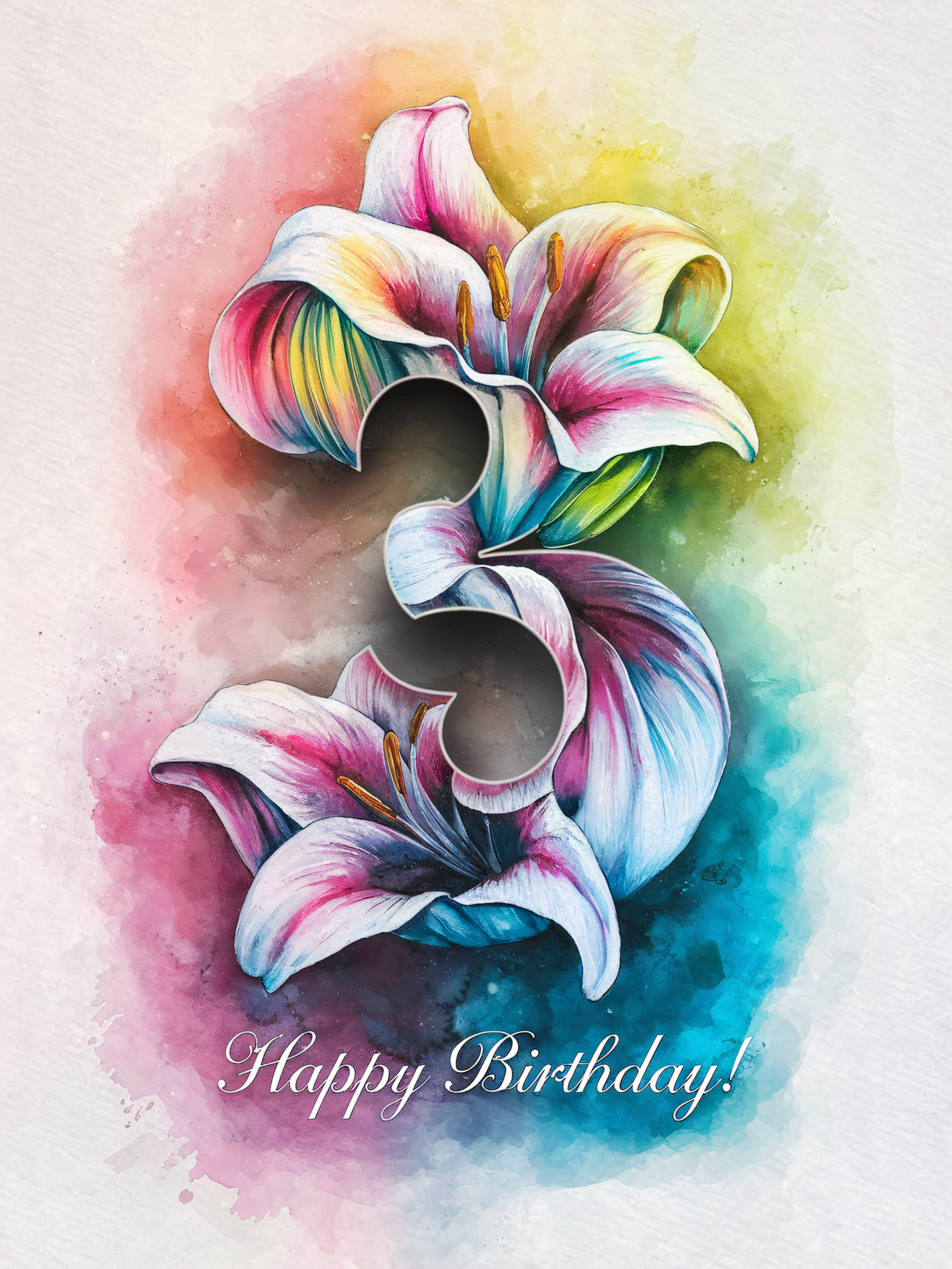 3rd Birthday Watercolor Lily Design