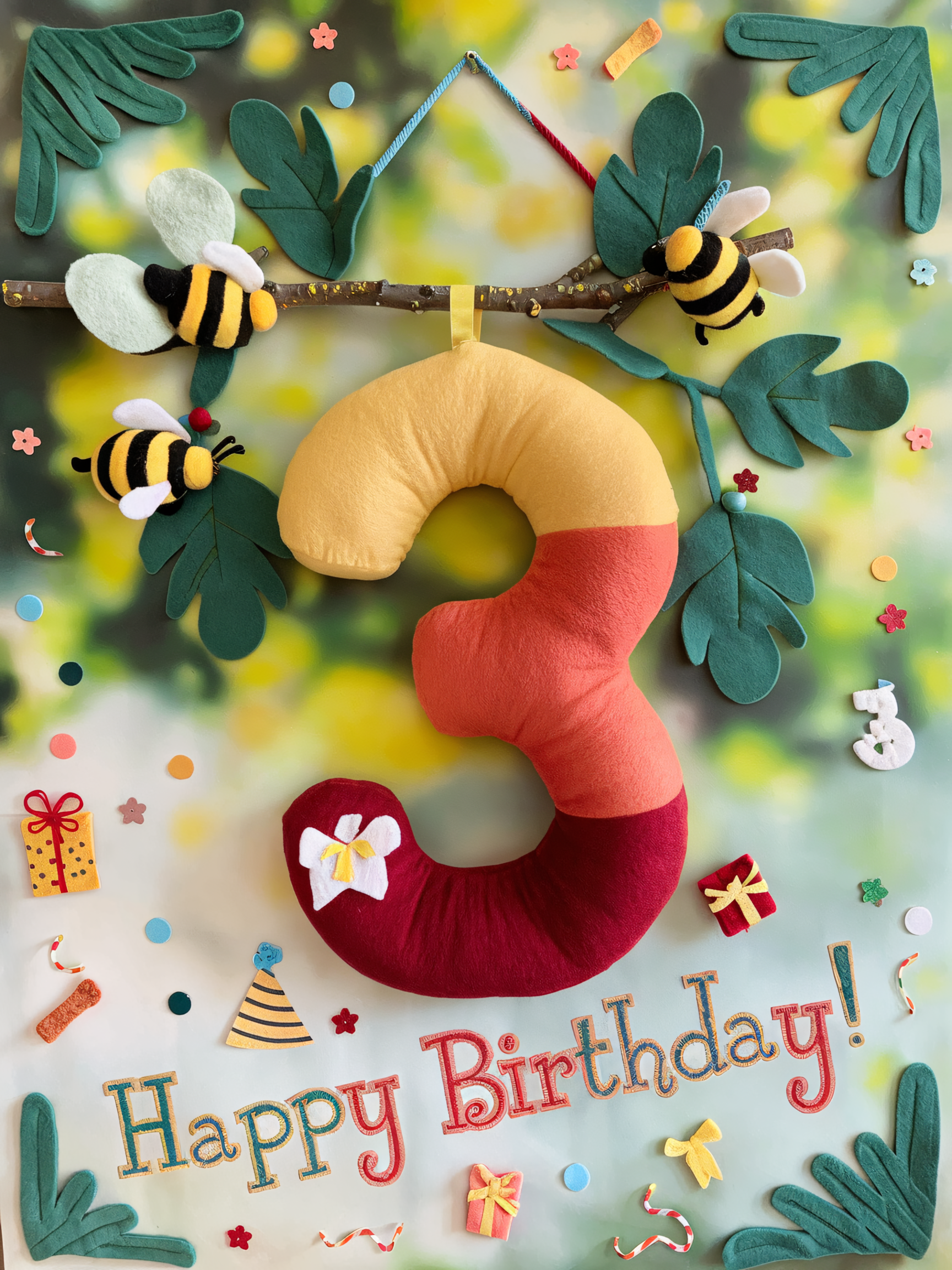 Happy 3rd Birthday Felt Wall Hanging with Bees
