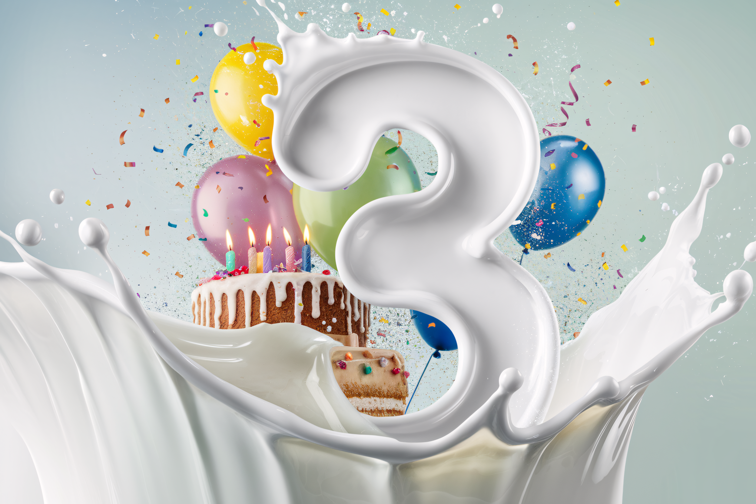 Milk Splash Third Birthday Cake