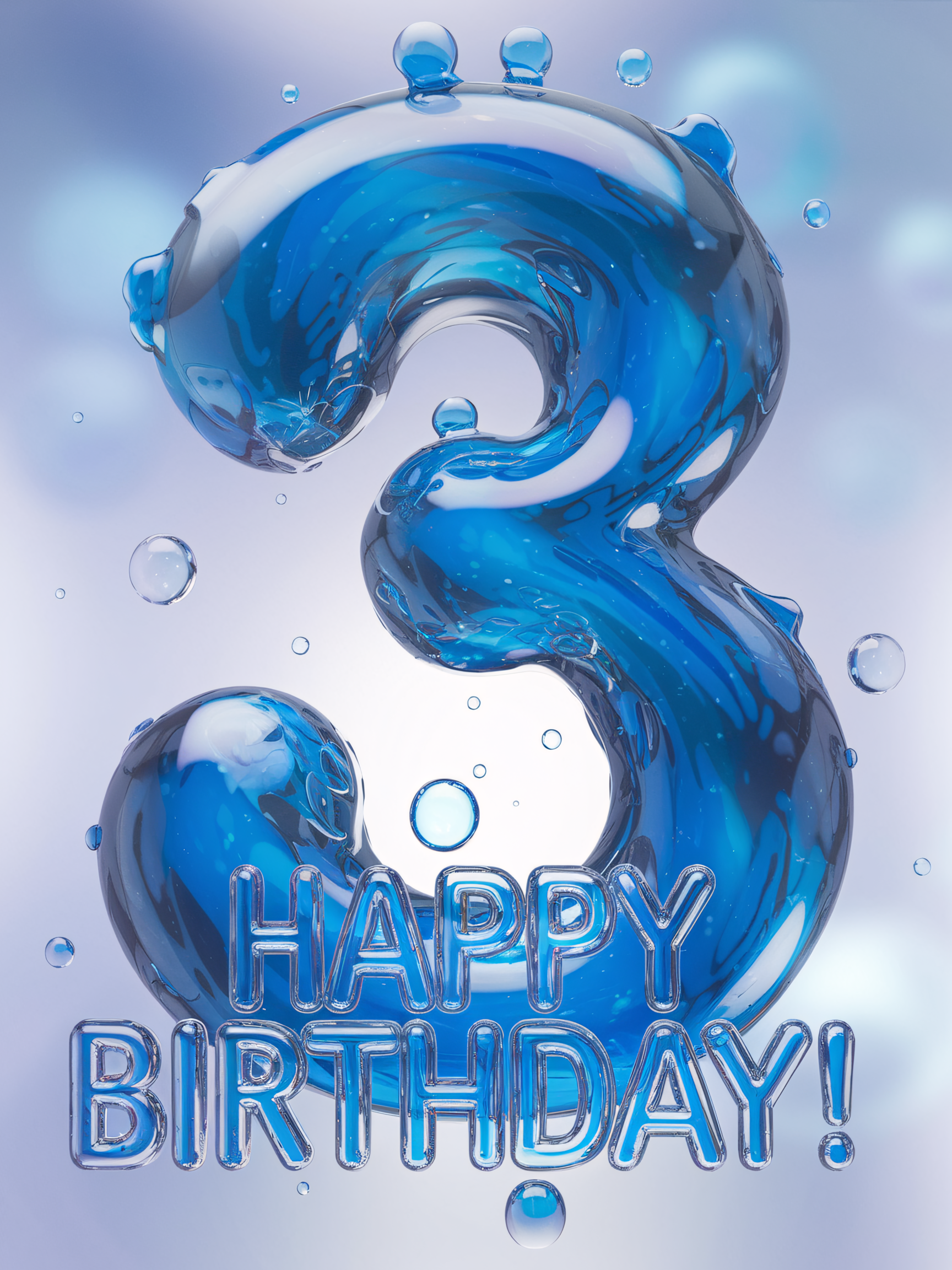 3D Water Happy Birthday Number Three