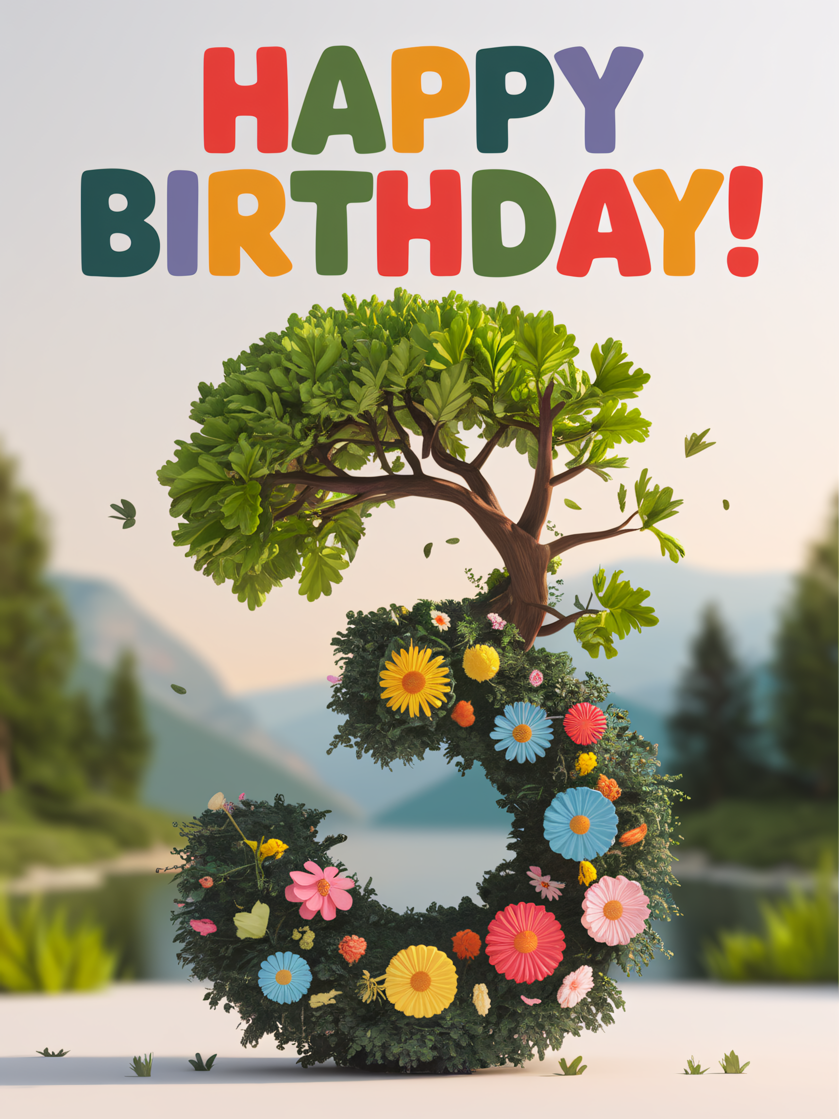 Happy 3rd Birthday Floral Tree Card