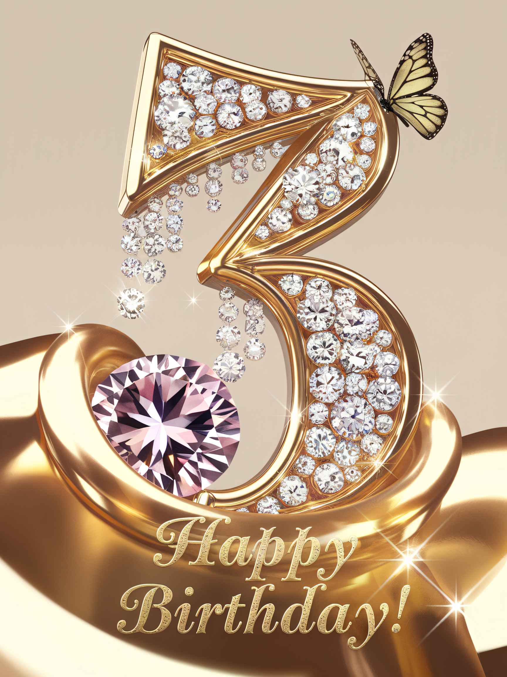 Sparkling Diamond Number 3 Third Birthday Card