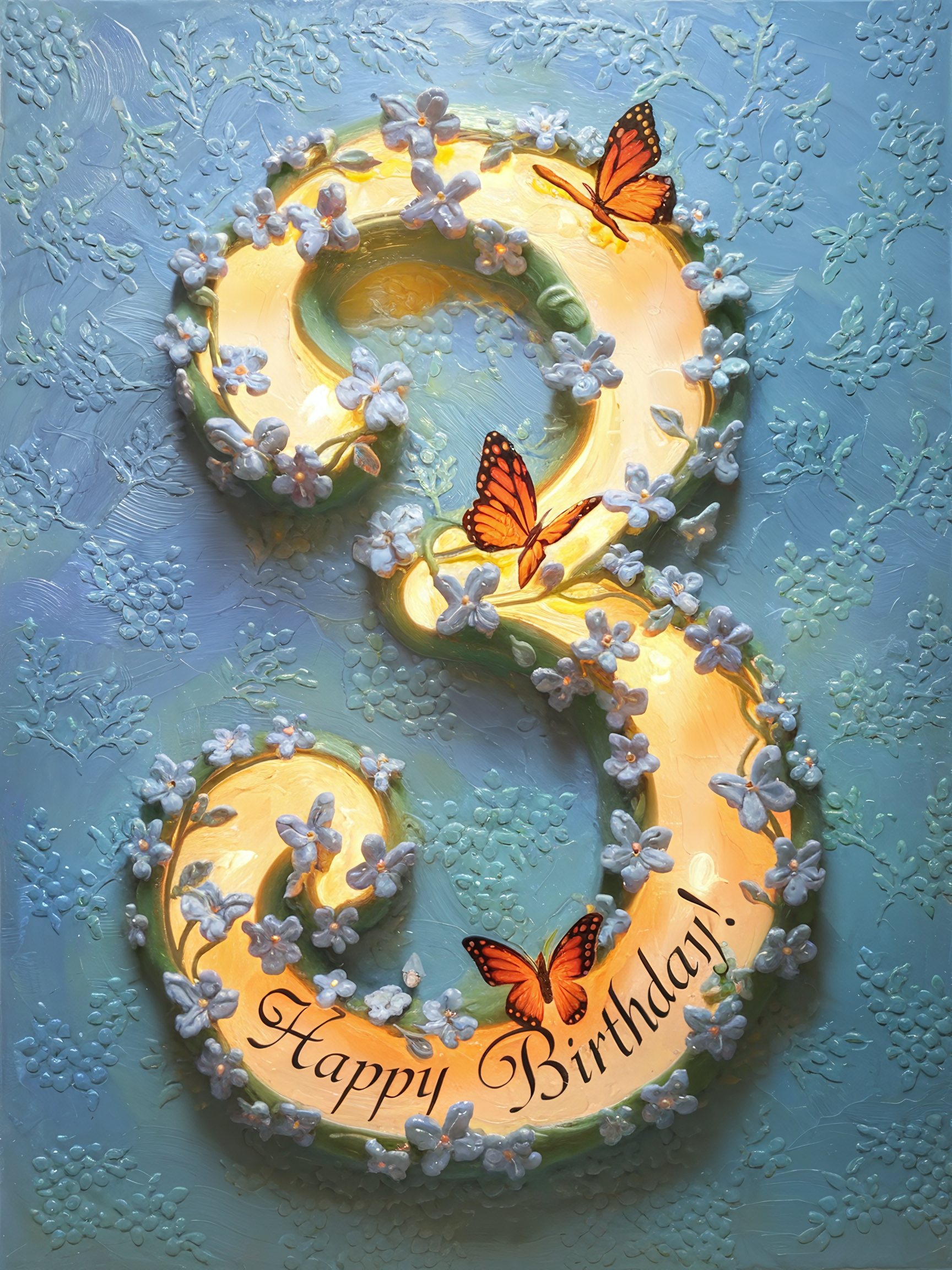Whimsical 3rd Birthday Floral Painting