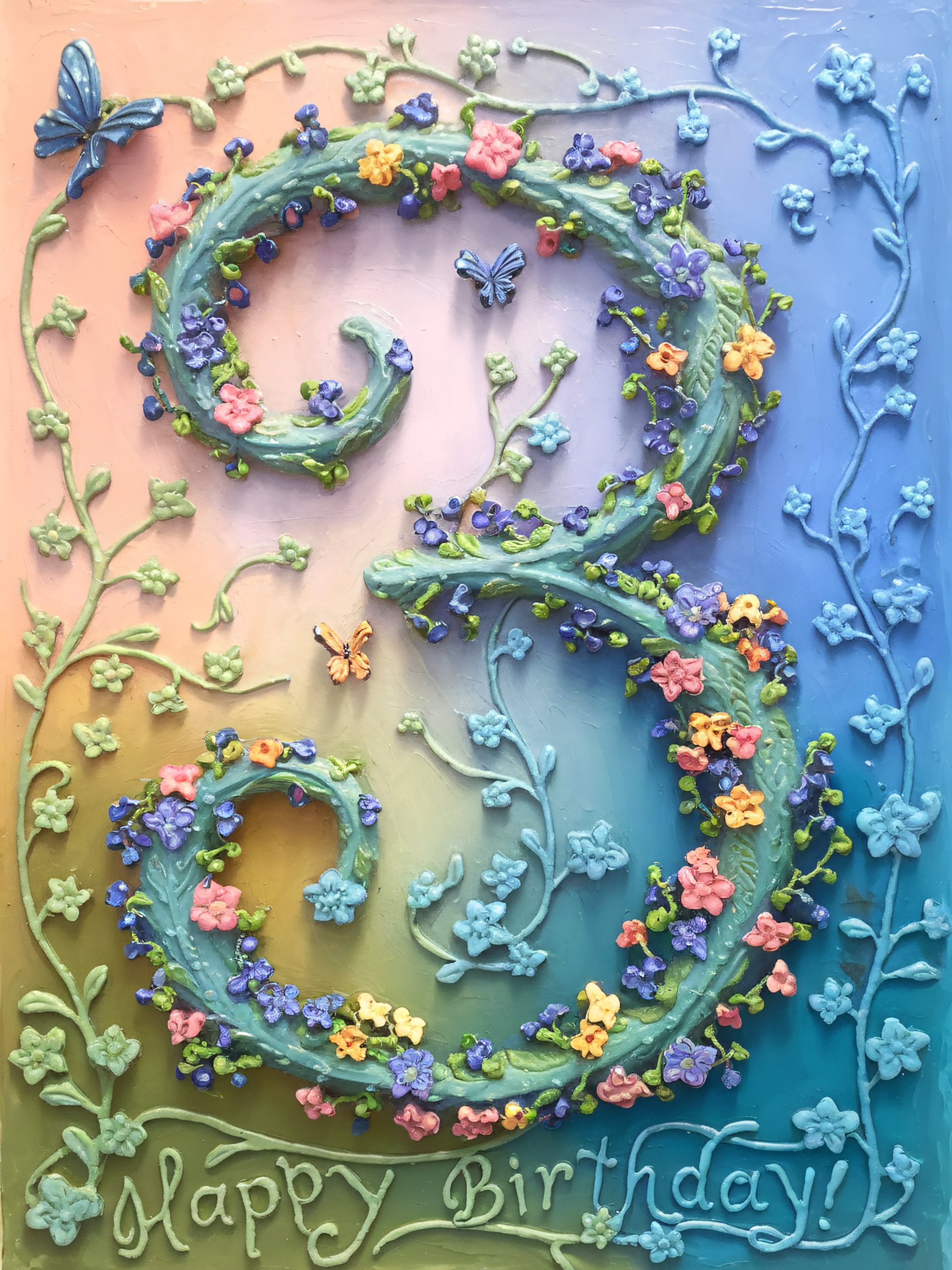 Whimsical Floral Number Three Birthday Card