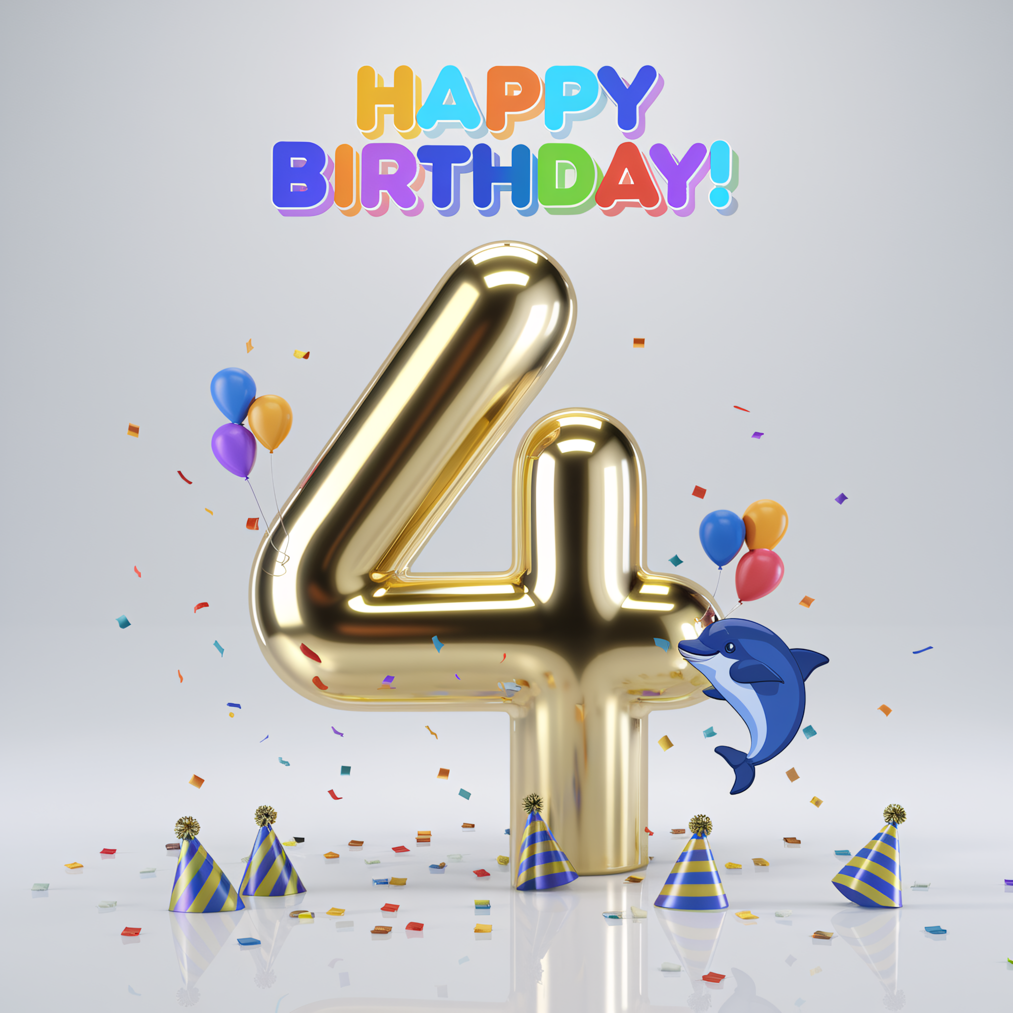 Fourth Birthday Celebration with Dolphin and Balloons