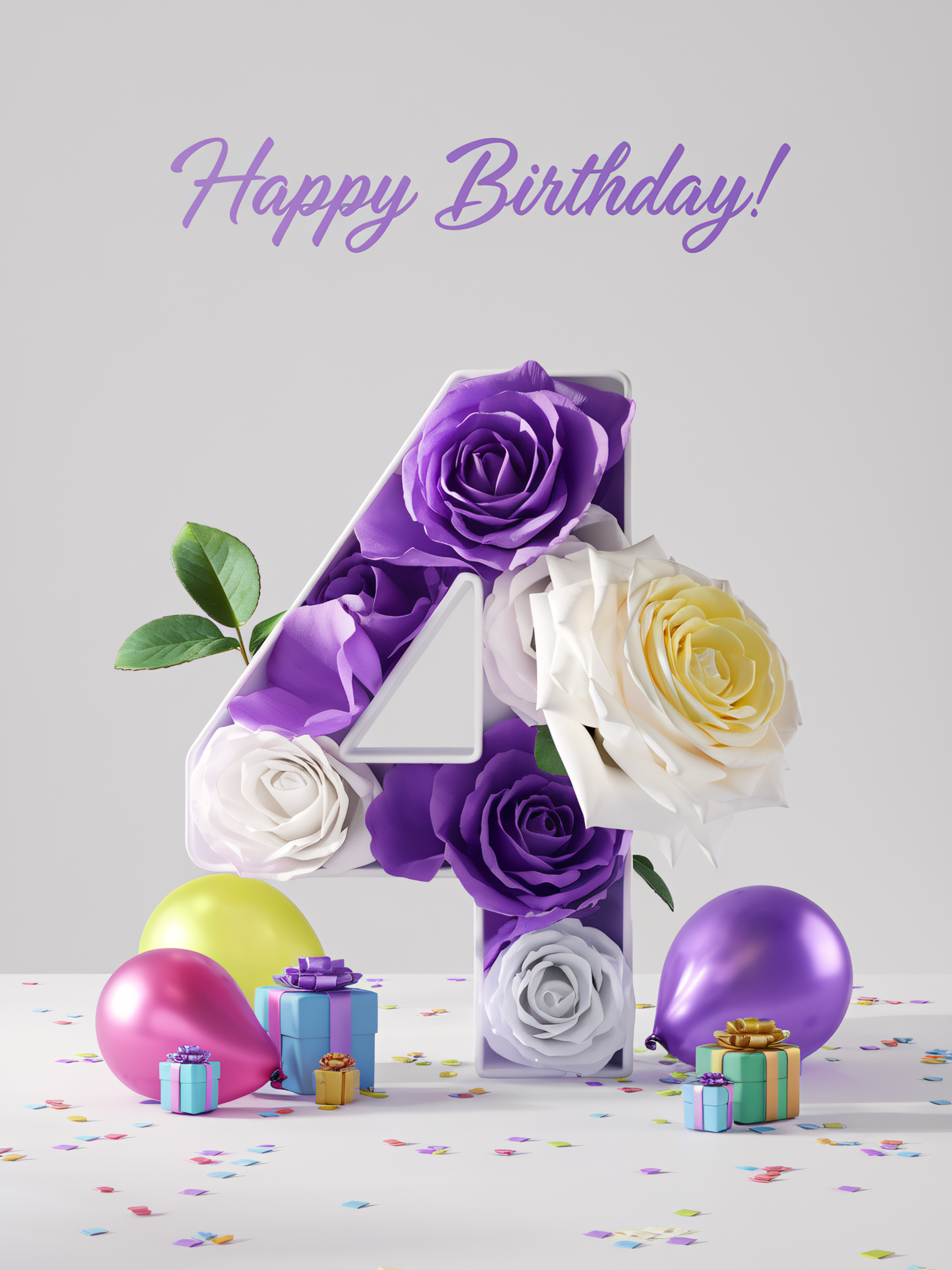 Fourth Birthday Floral Number Card