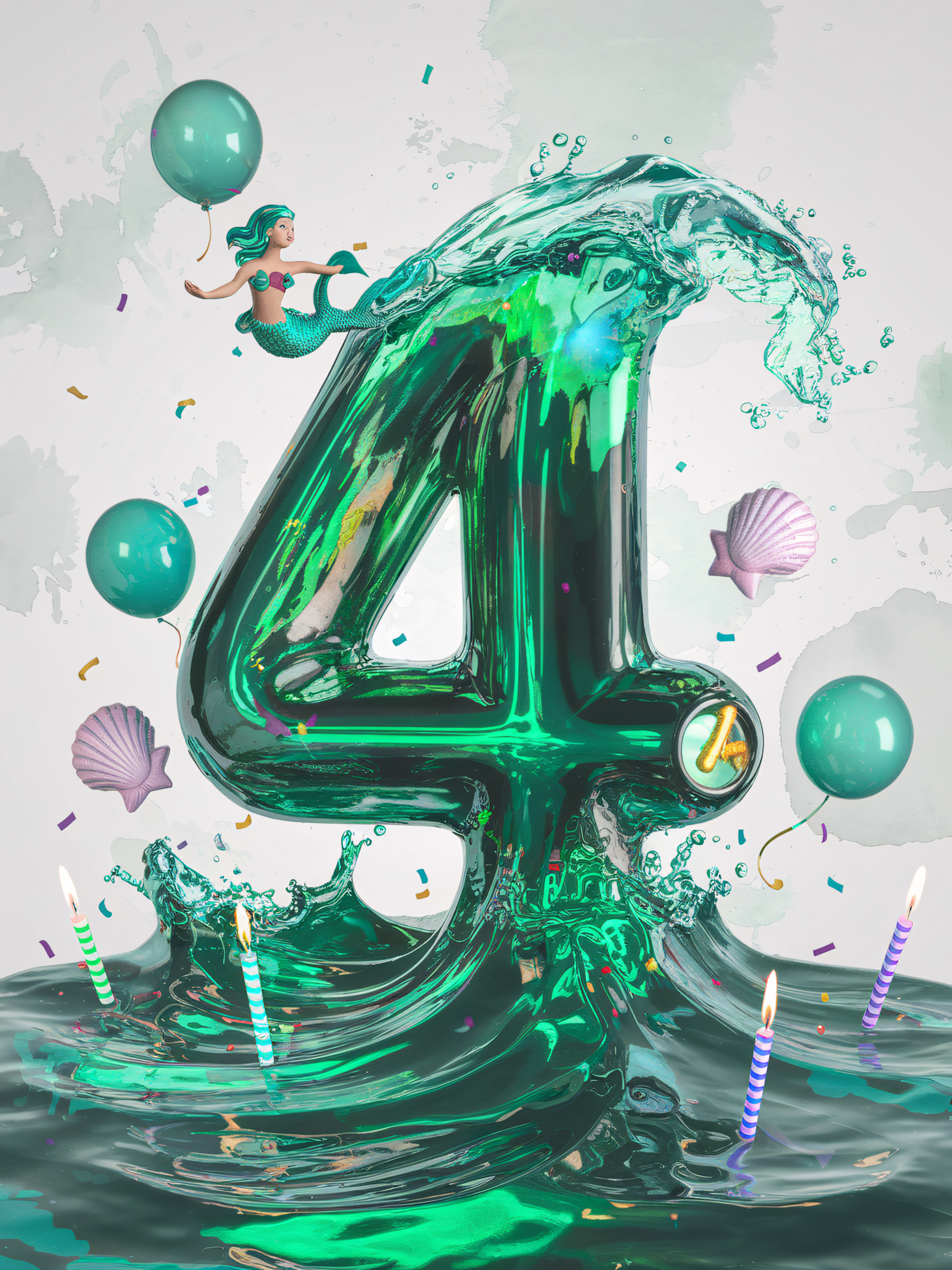 4th Birthday Mermaid Party Number Four