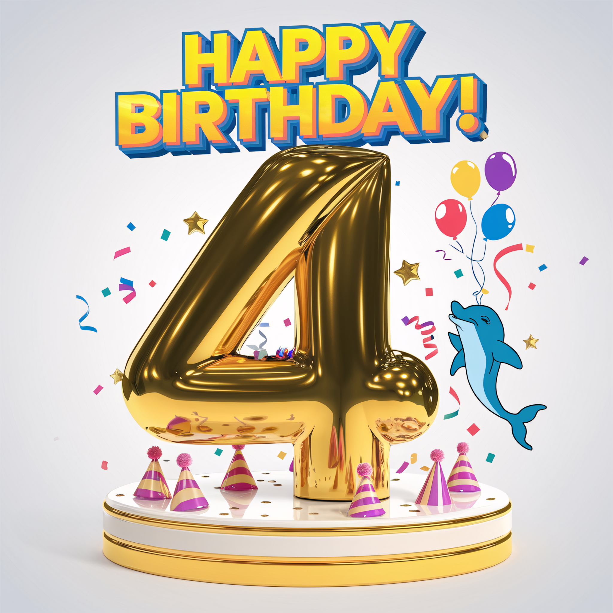 Fourth Birthday Celebration: 3D Render of Number Four Balloon