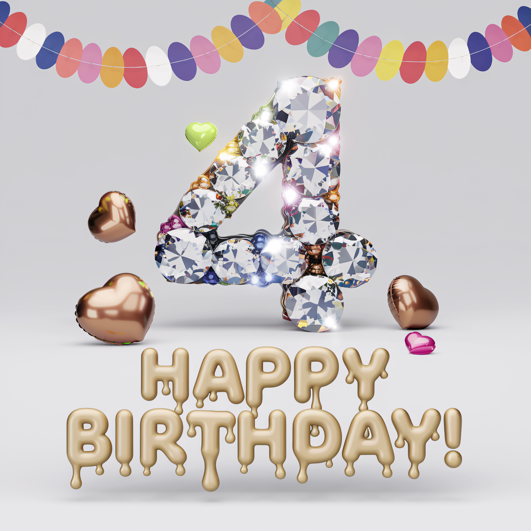 Sparkling Diamond Number Four Birthday Card