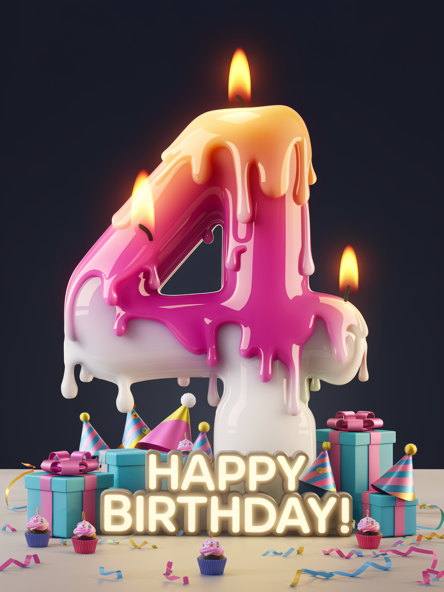 Happy 4th Birthday! 3D Candle Design
