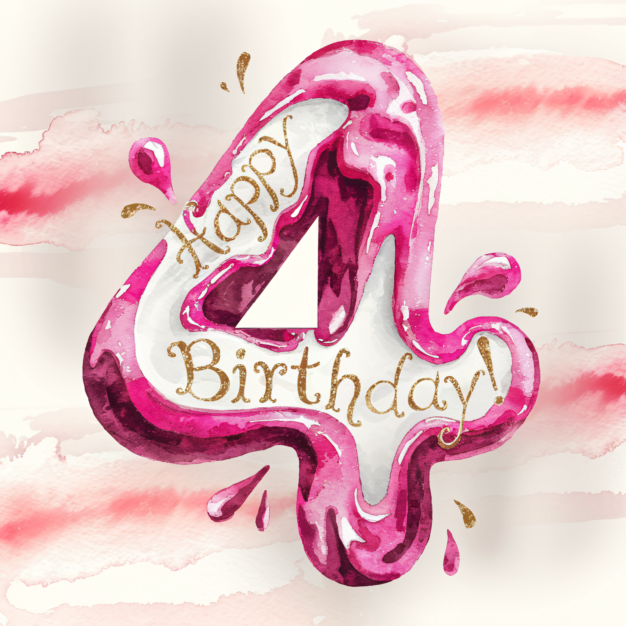 Happy 4th Birthday Watercolor Card