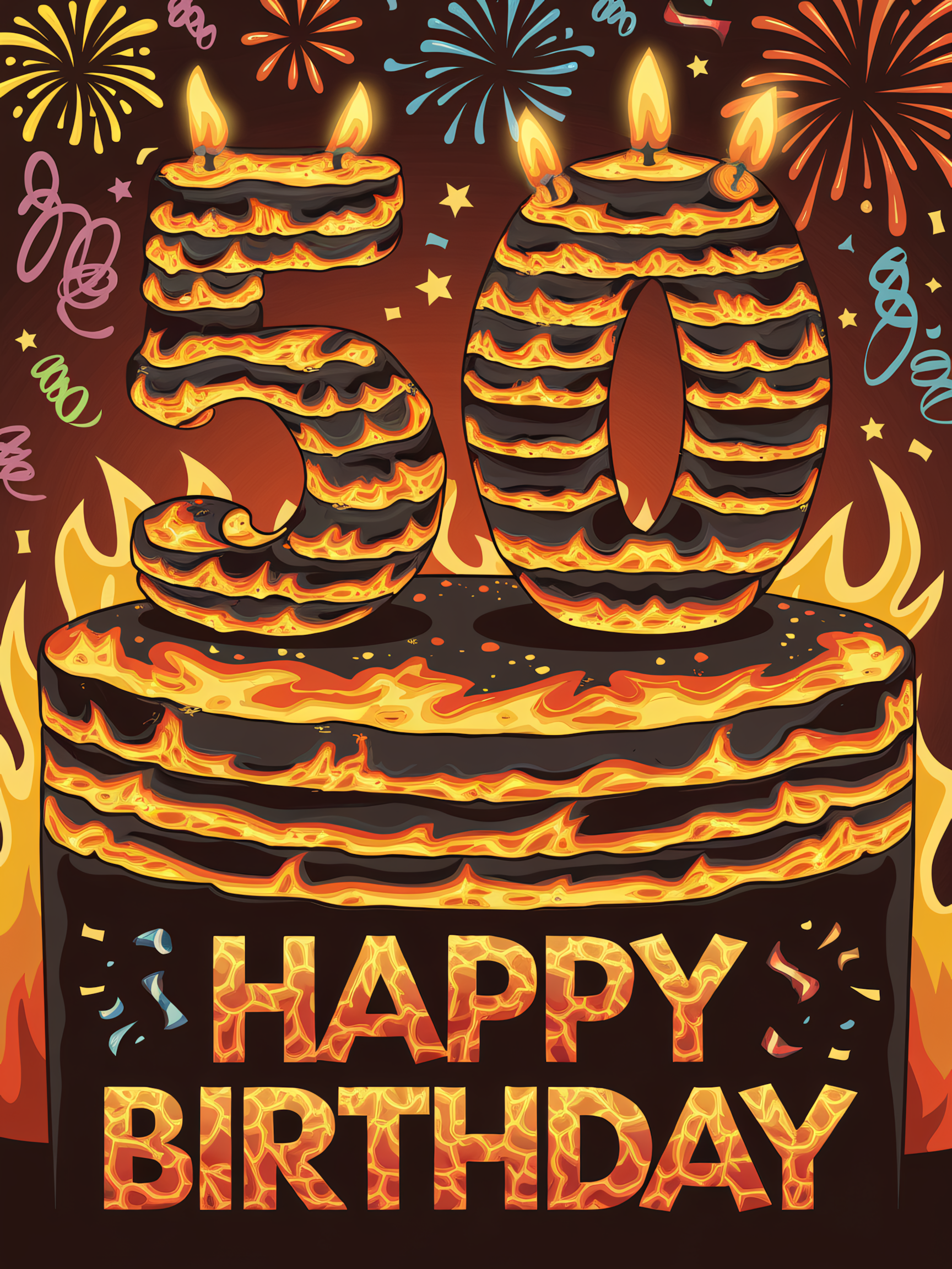Fifty and Fiery: A Flaming 50th Birthday Cake Design
