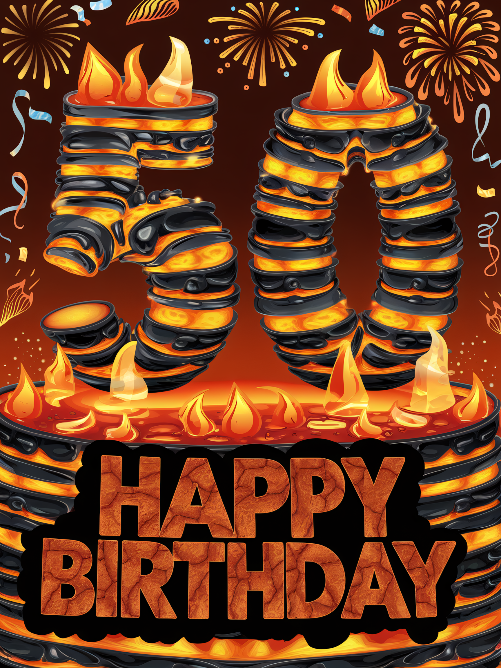Flaming 50th Birthday Cake Design