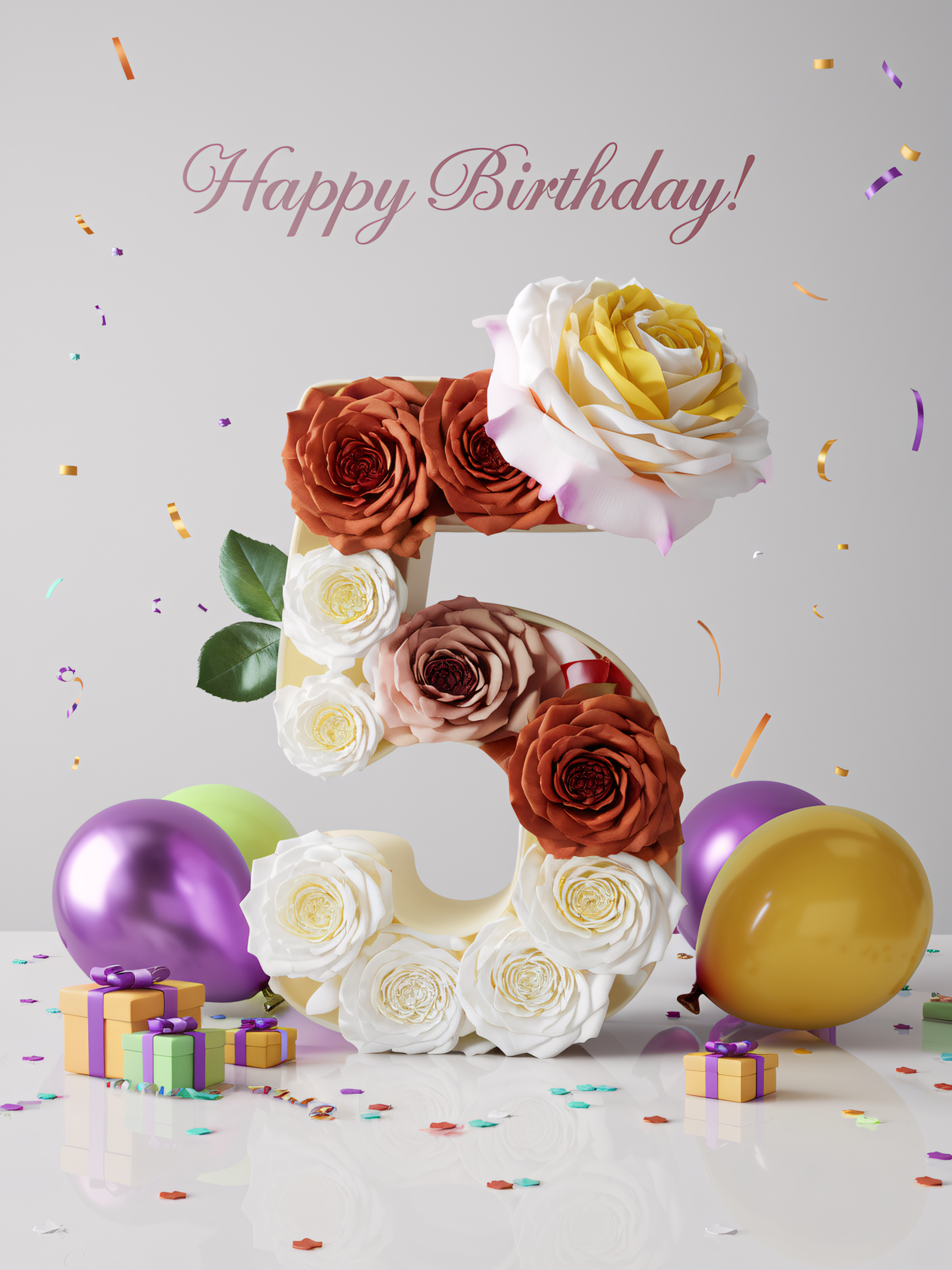 5th Birthday Floral Number Design